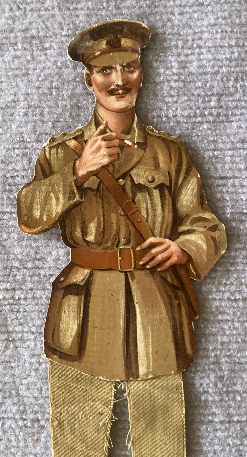 Close-up of top half of WWI era paper doll of British Army Officer 