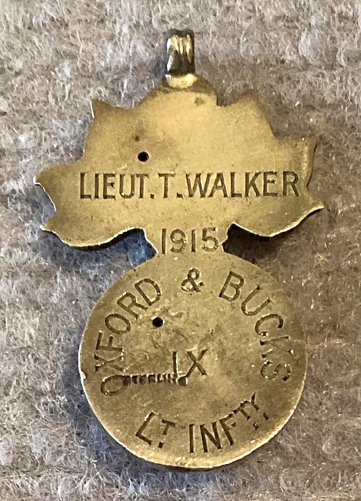 Sterling silver pendant or fob named to Lieutenant T. Walker, 1915