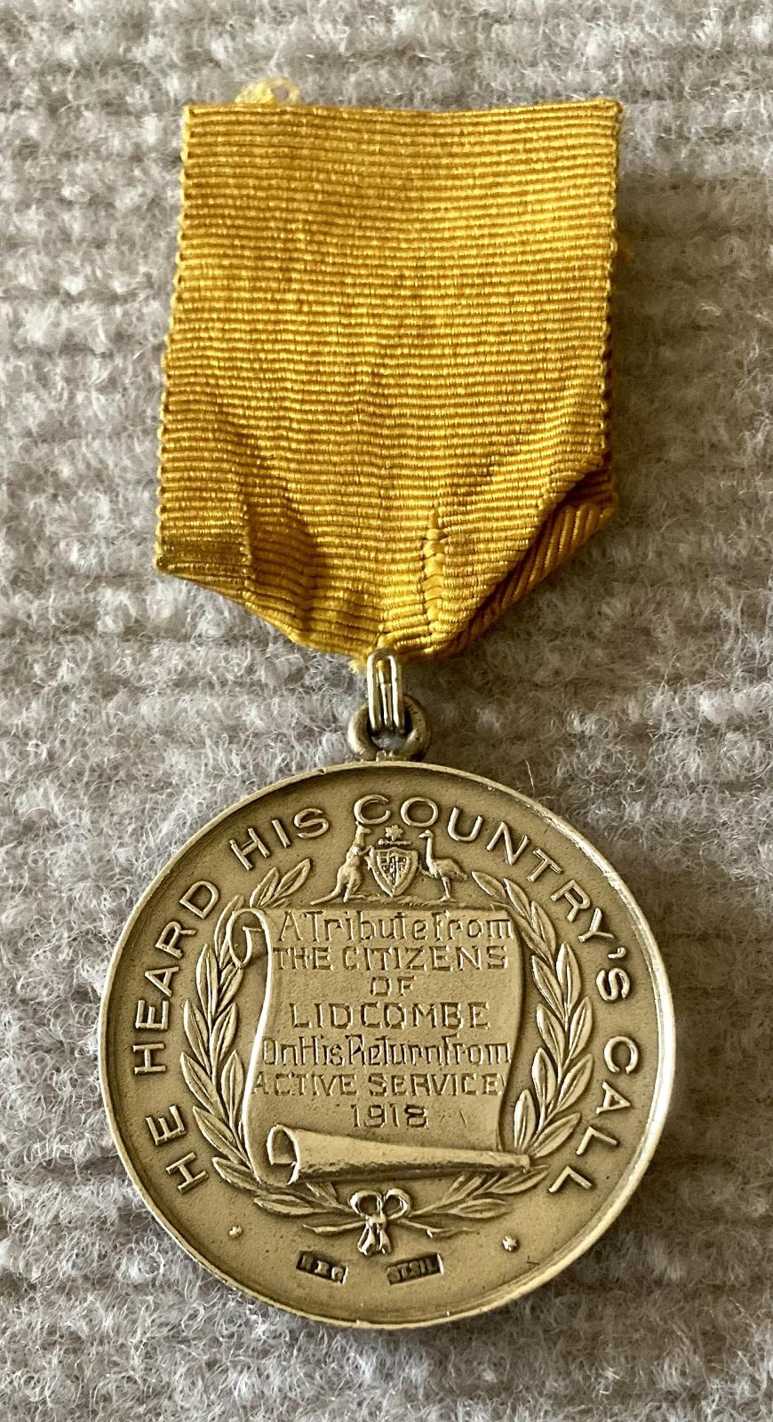Welcome Home presentation medal from the Citizens of Lidcombe