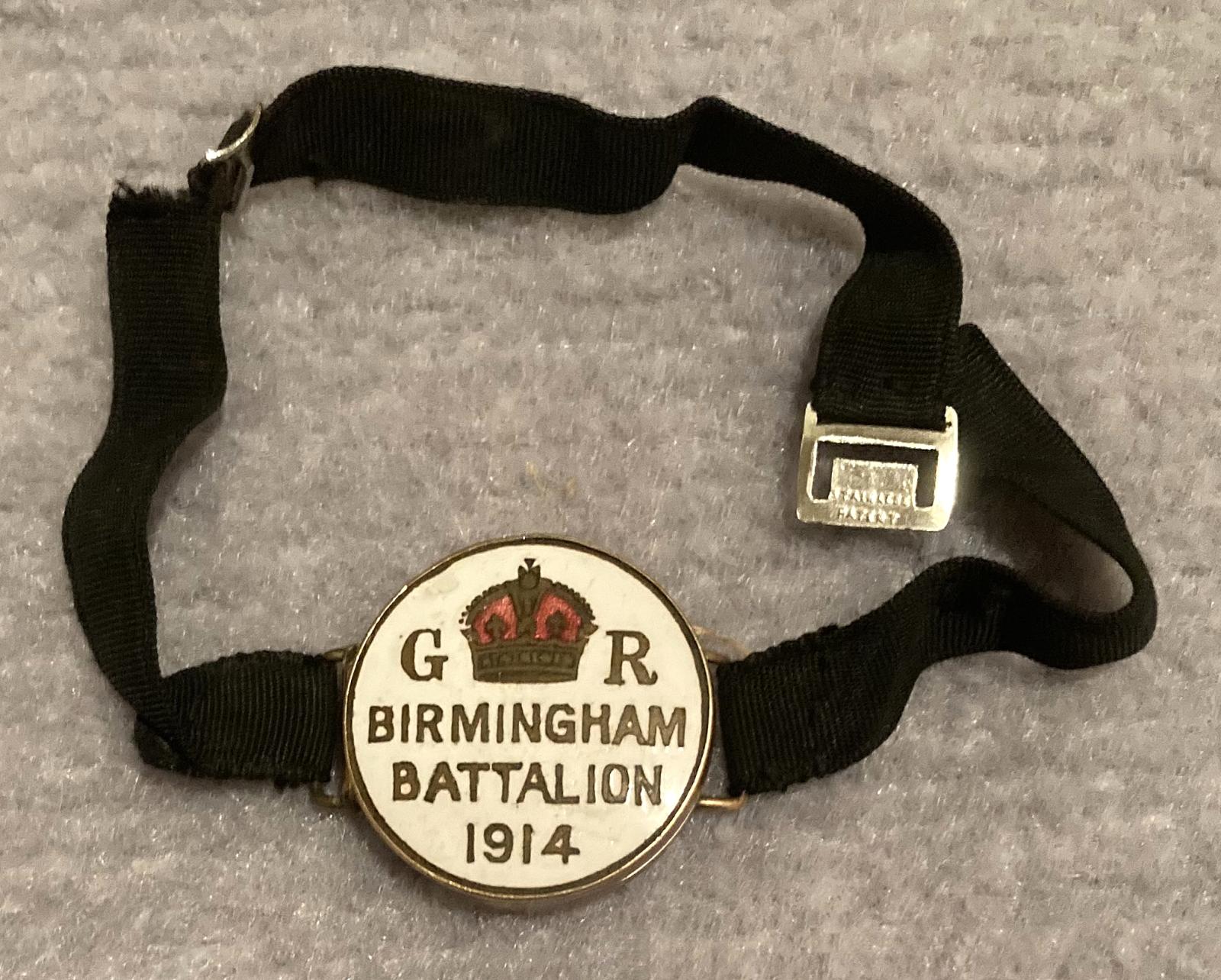 Birmingham Battalion lapel badge converted to photo locket showing ribbon