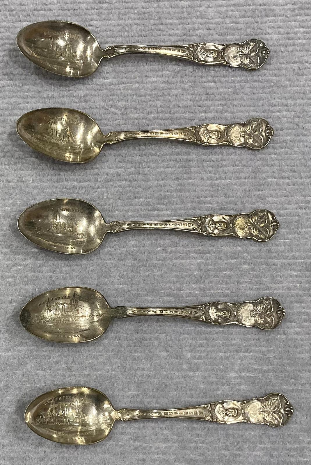 Great White Fleet souvenir spoons showing named ships 