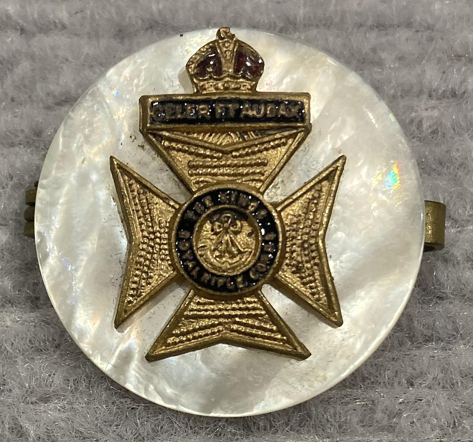 King's Royal Rifle Company mother of pearl sweetheart brooch