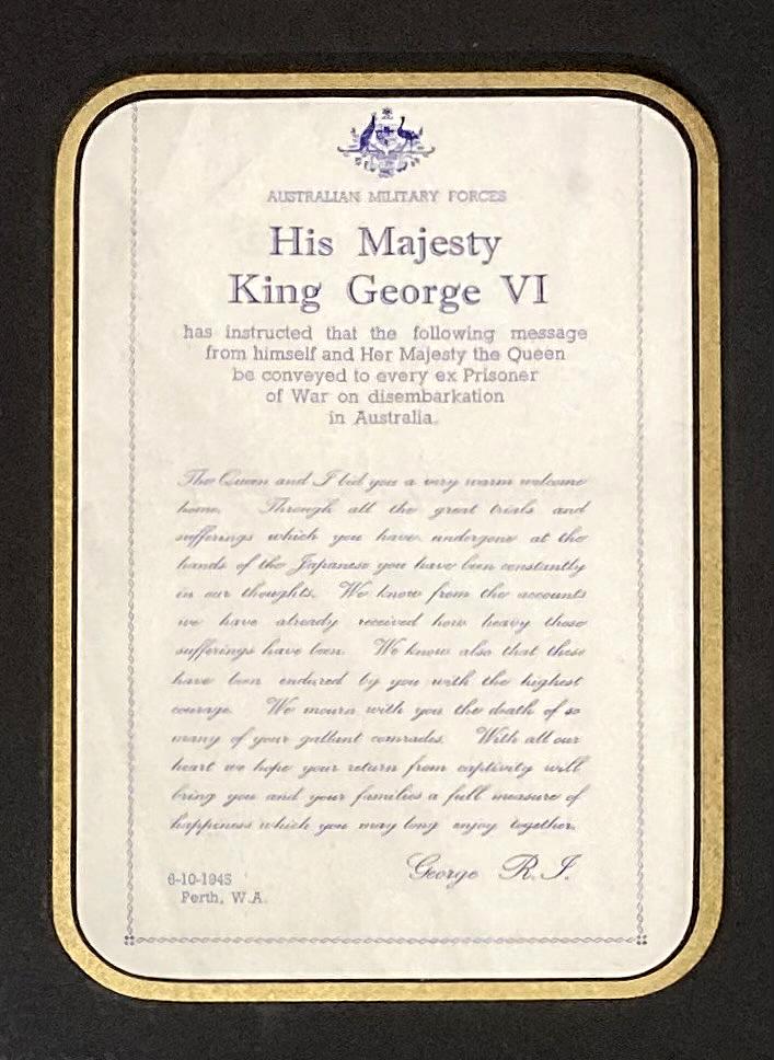 Message from King George VI to ex-Prisoners of War