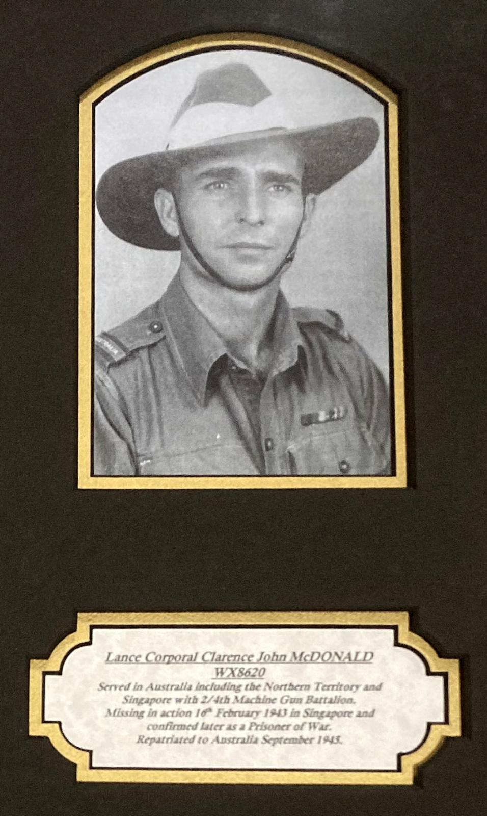 Portrait and biography of Lance Corporal Clarence John McDonald