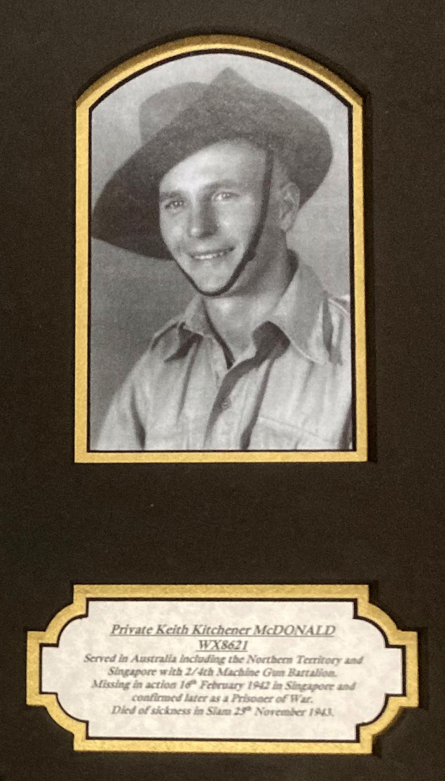 Portrait and biography of Private Keith Kitchener McDonald