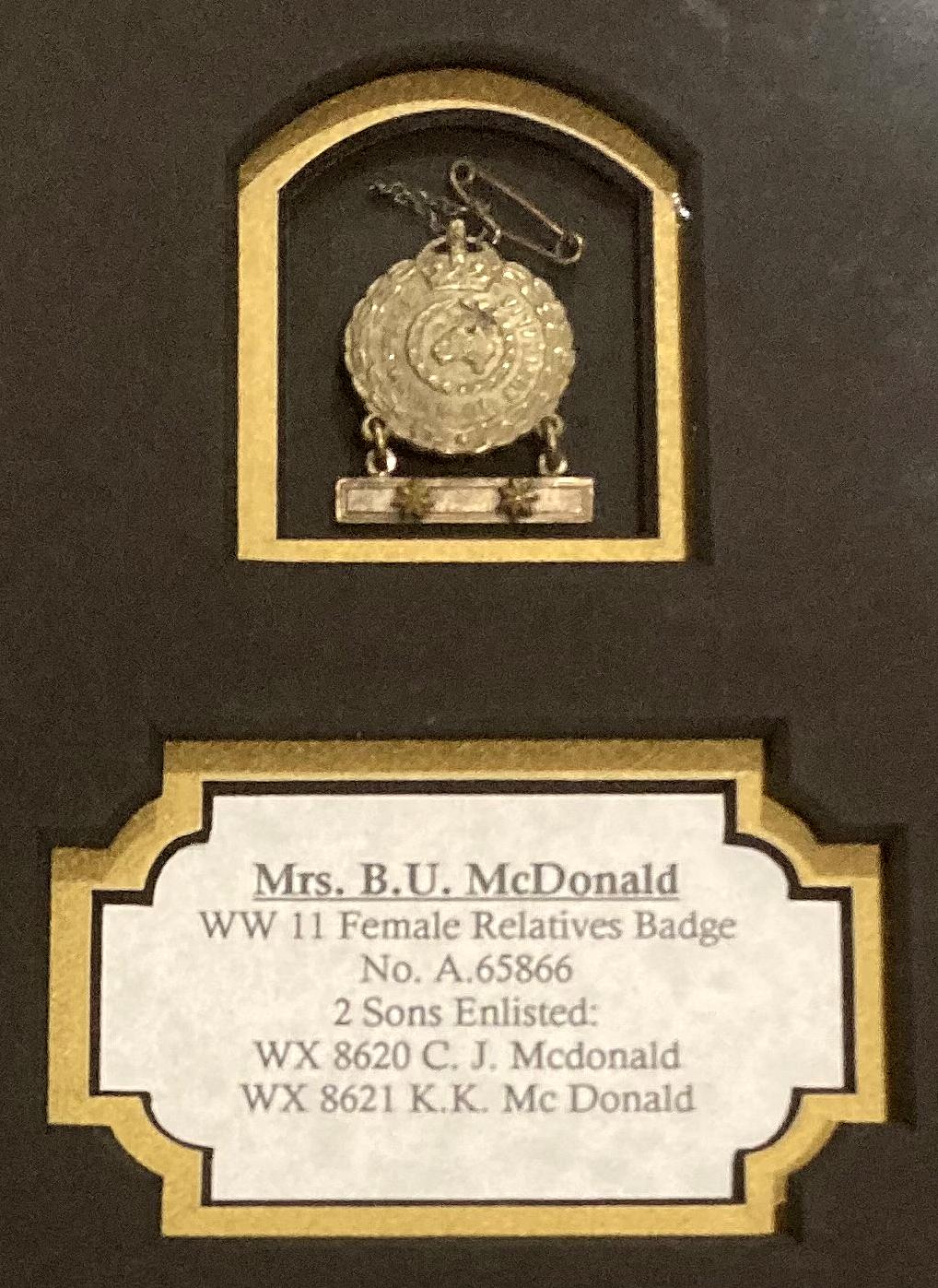 Close-up of Female Relative's Badge with two stars issued to Beatrice Maud McDonald