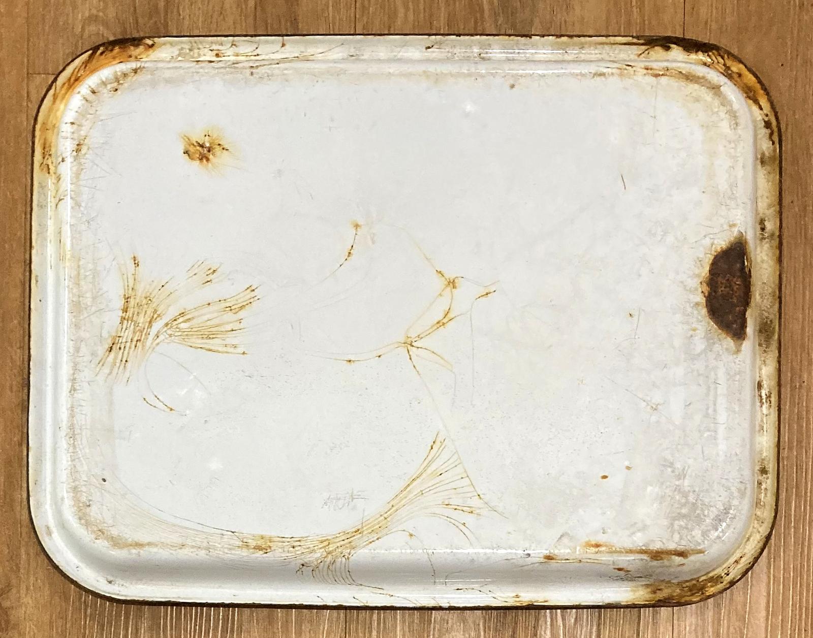 Reverse of enamel tray presented to Volunteer Defence Corps (V.D.C.) Major F. Llewellyn