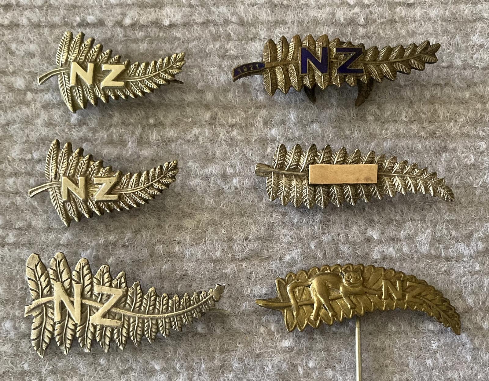 Group of NZ silver fern sweetheart brooches and pins