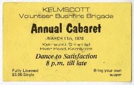Ticket for the Kelmscott Volunteer Bushfire Brigades annual fundraising event, 1978.