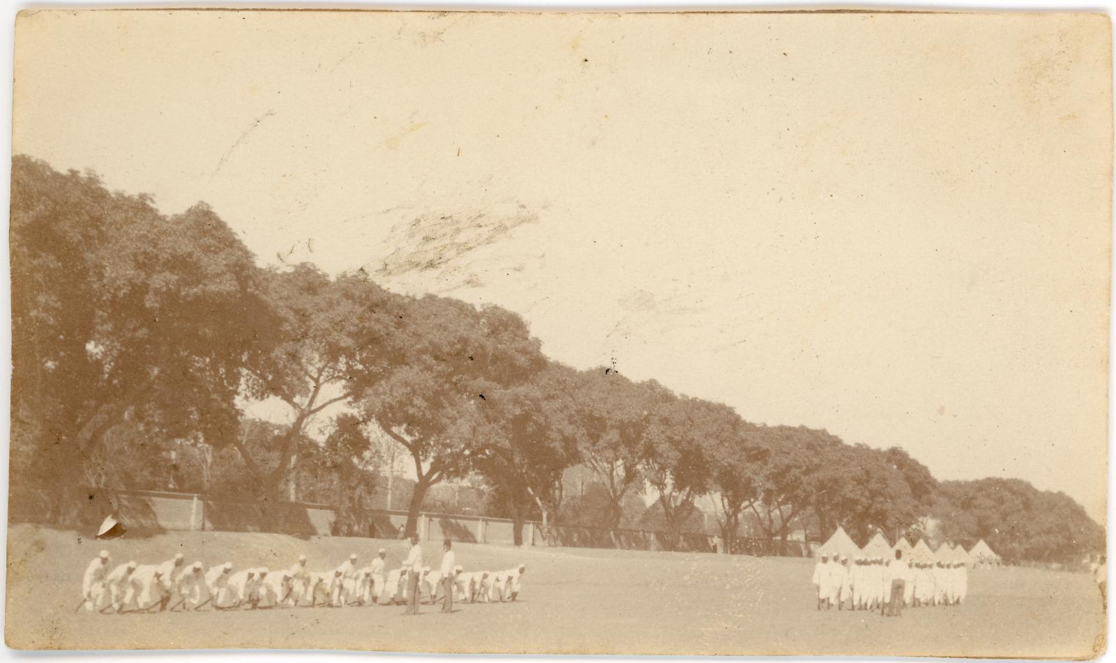 Photo showing conscripted Egyptians during a training drill at a camp near Gizeh.