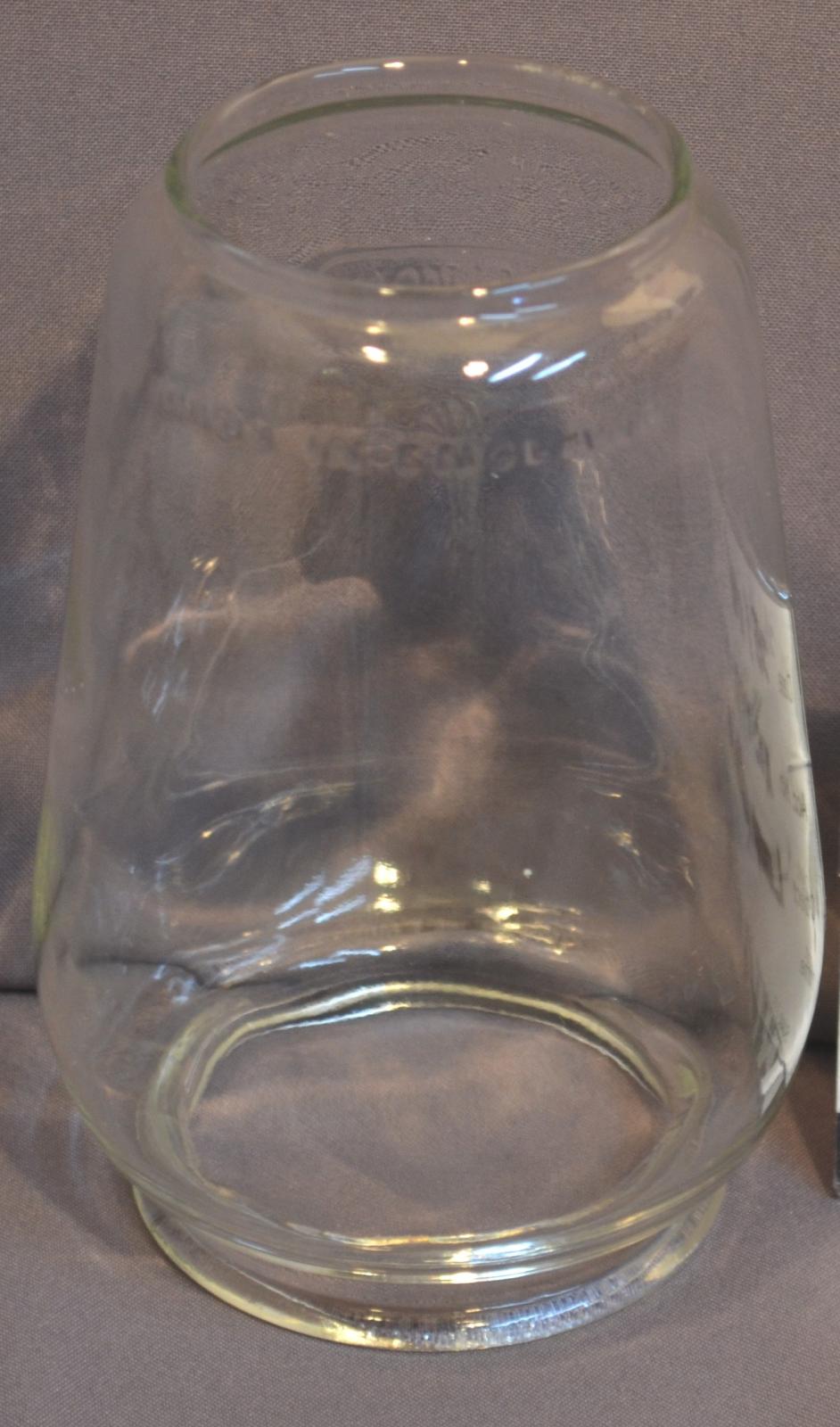 Lamp Globe (Glass), cylindrical, open at both ends and tapering towards the top which ends in a lip.