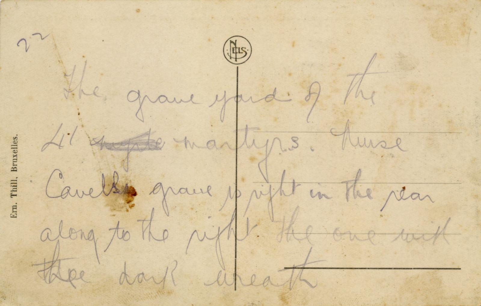 Reverse of postcard showing the 'Cemetery of the victims of the German occupation' in Brussels
