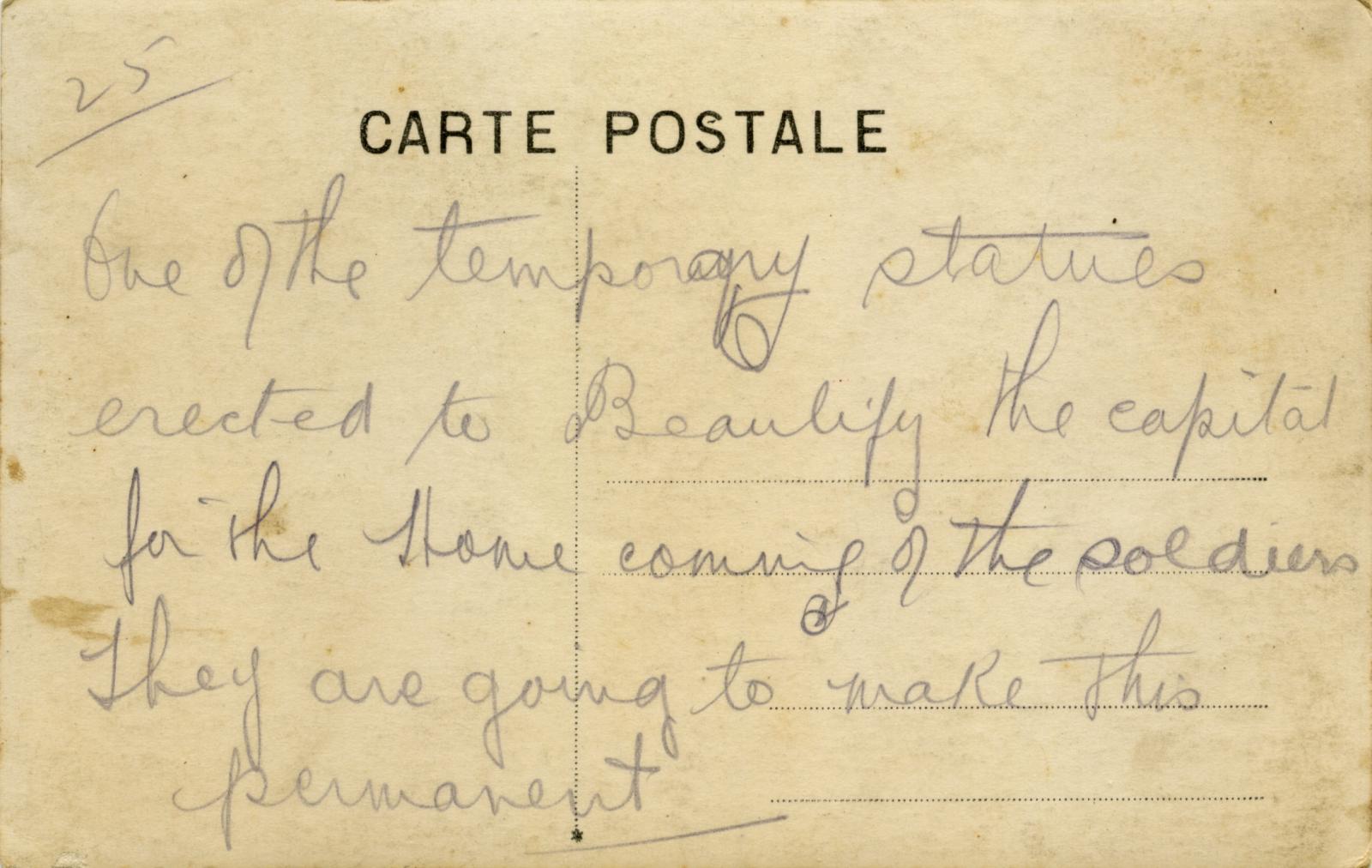 Reverse of postcard of Edith Cavell Memorial in Brussels - 3
