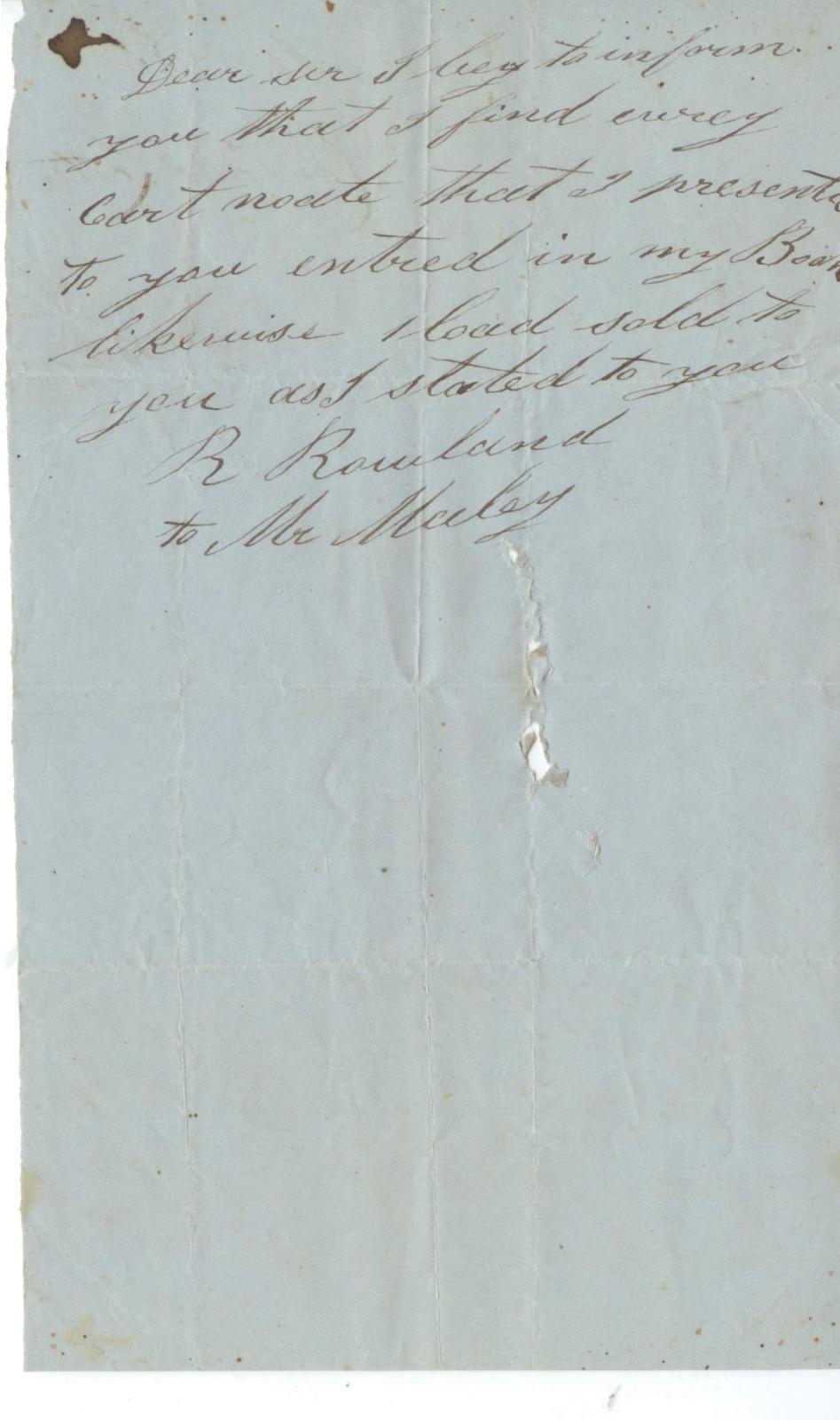 Letter  to Mr. Maley from R. Rowland