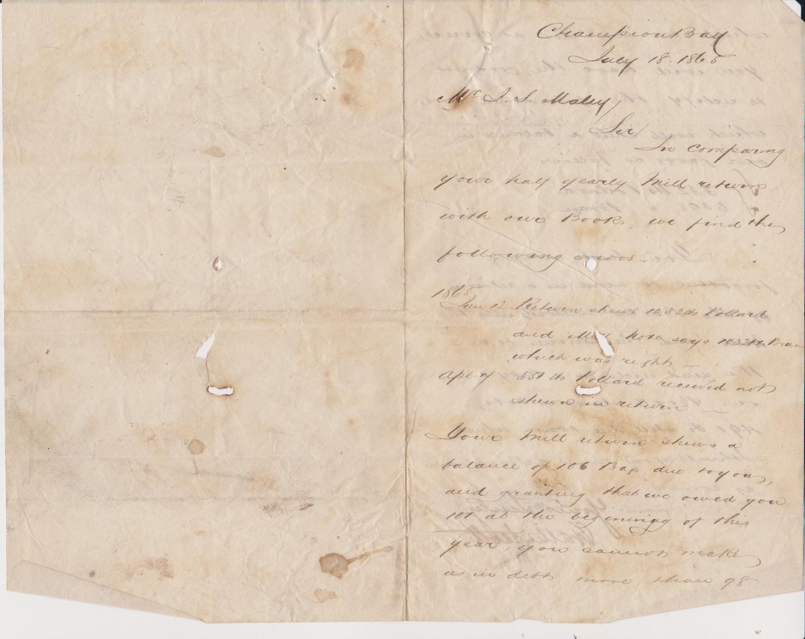 Letter from Walter Scott to J.S. Maley re errors