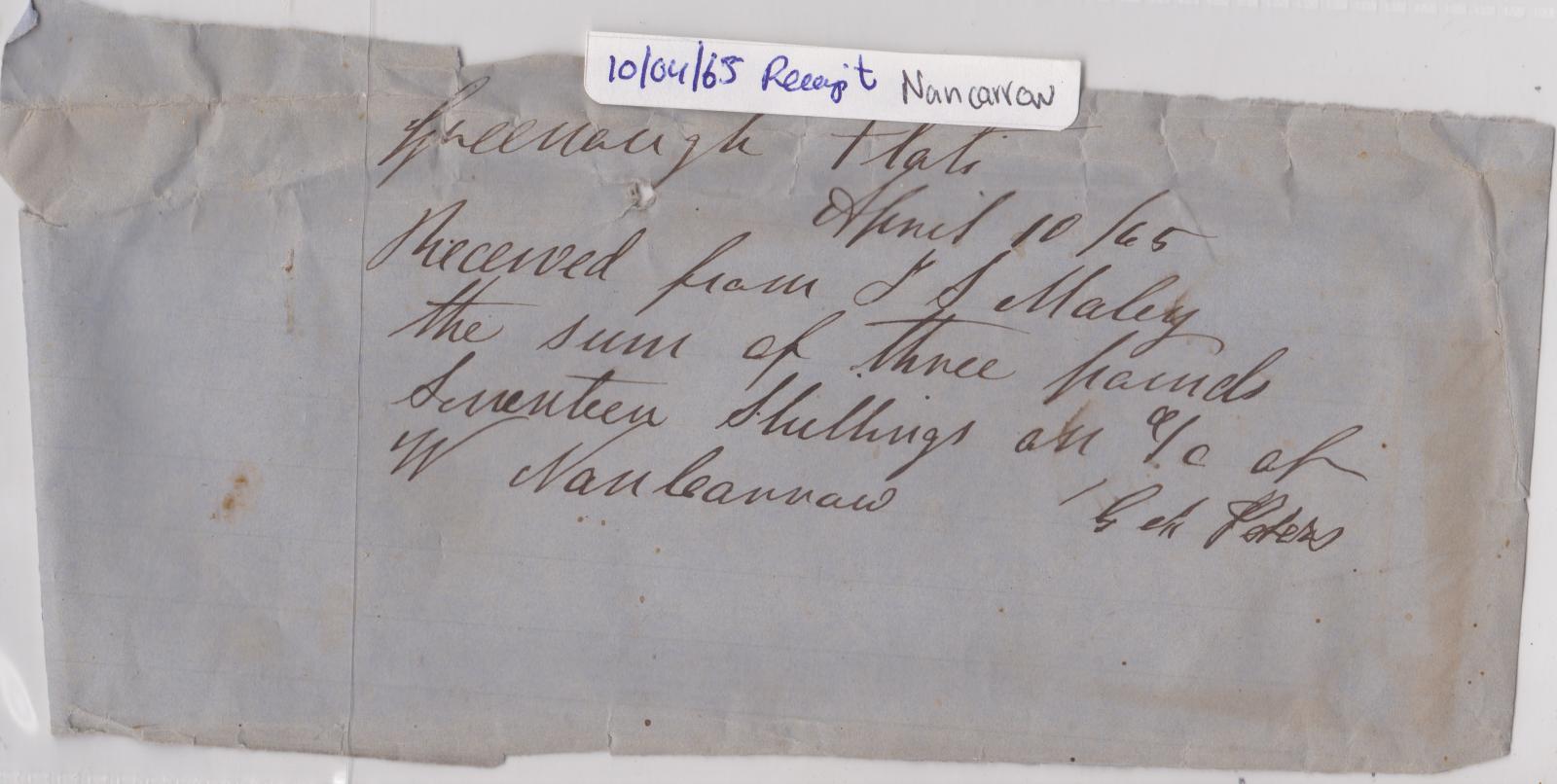 Receipt from J.S. Maley for W. Nancarrow