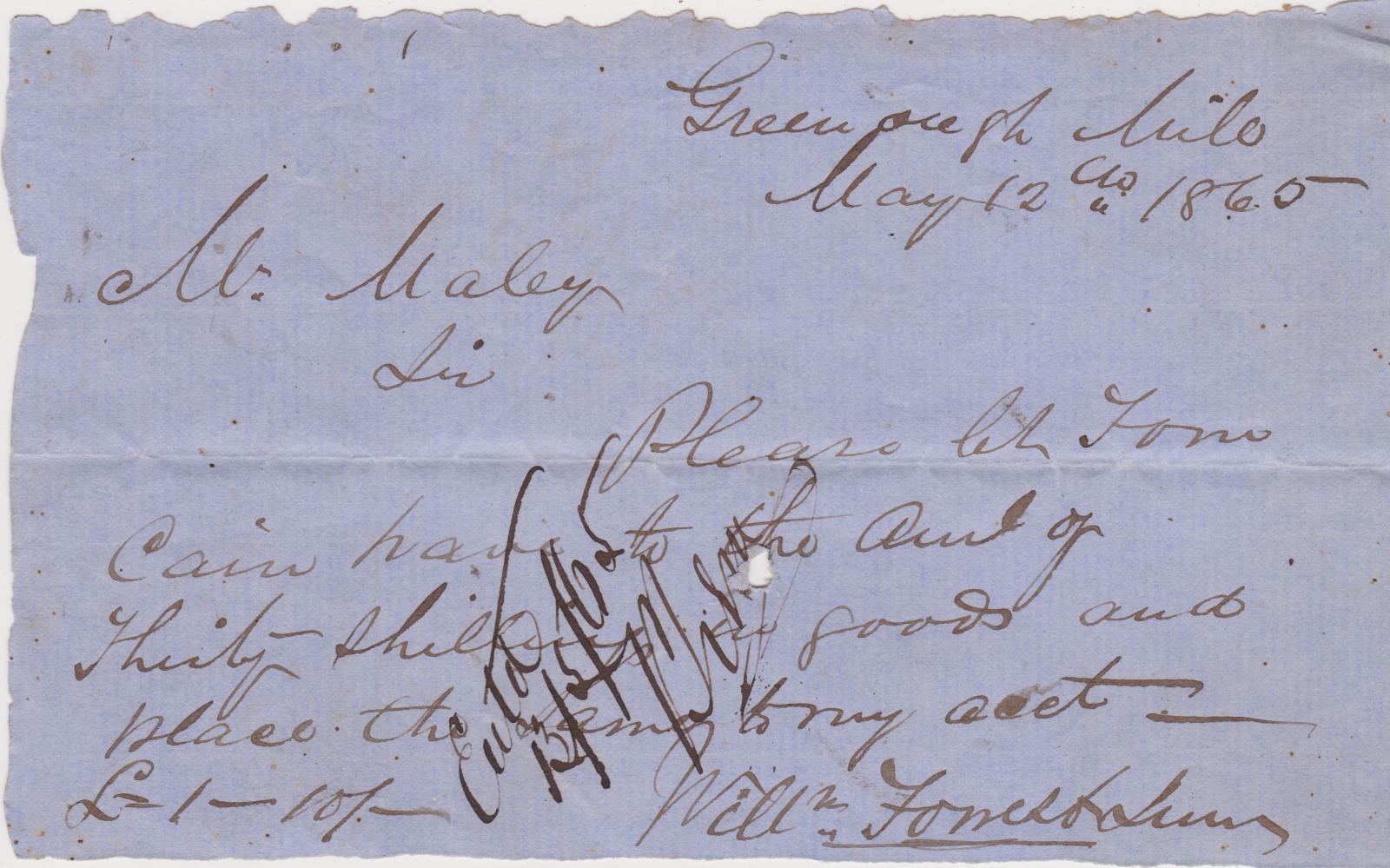 Promissory note from William Forrest Jnr