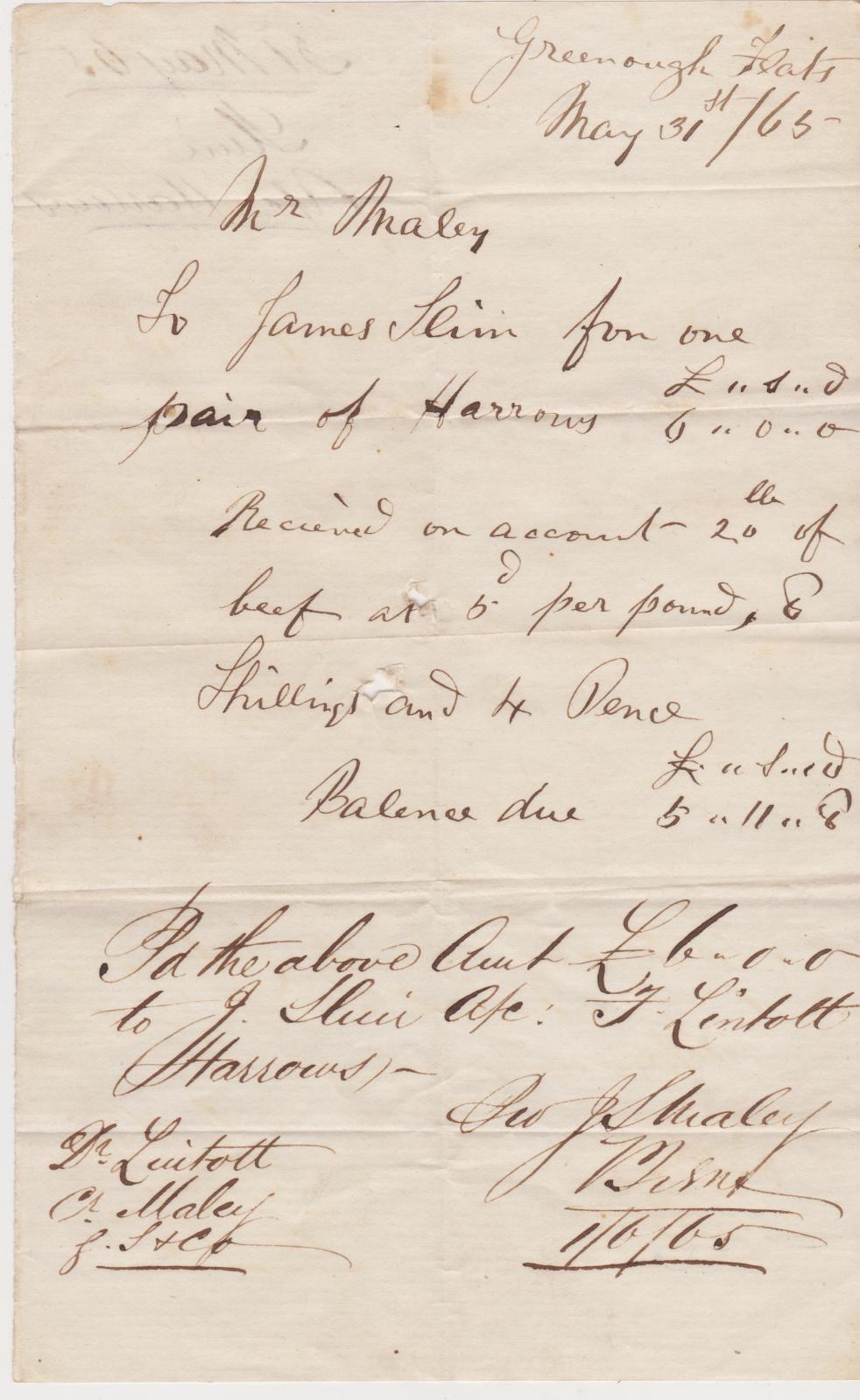 Invoice from F. Lintott