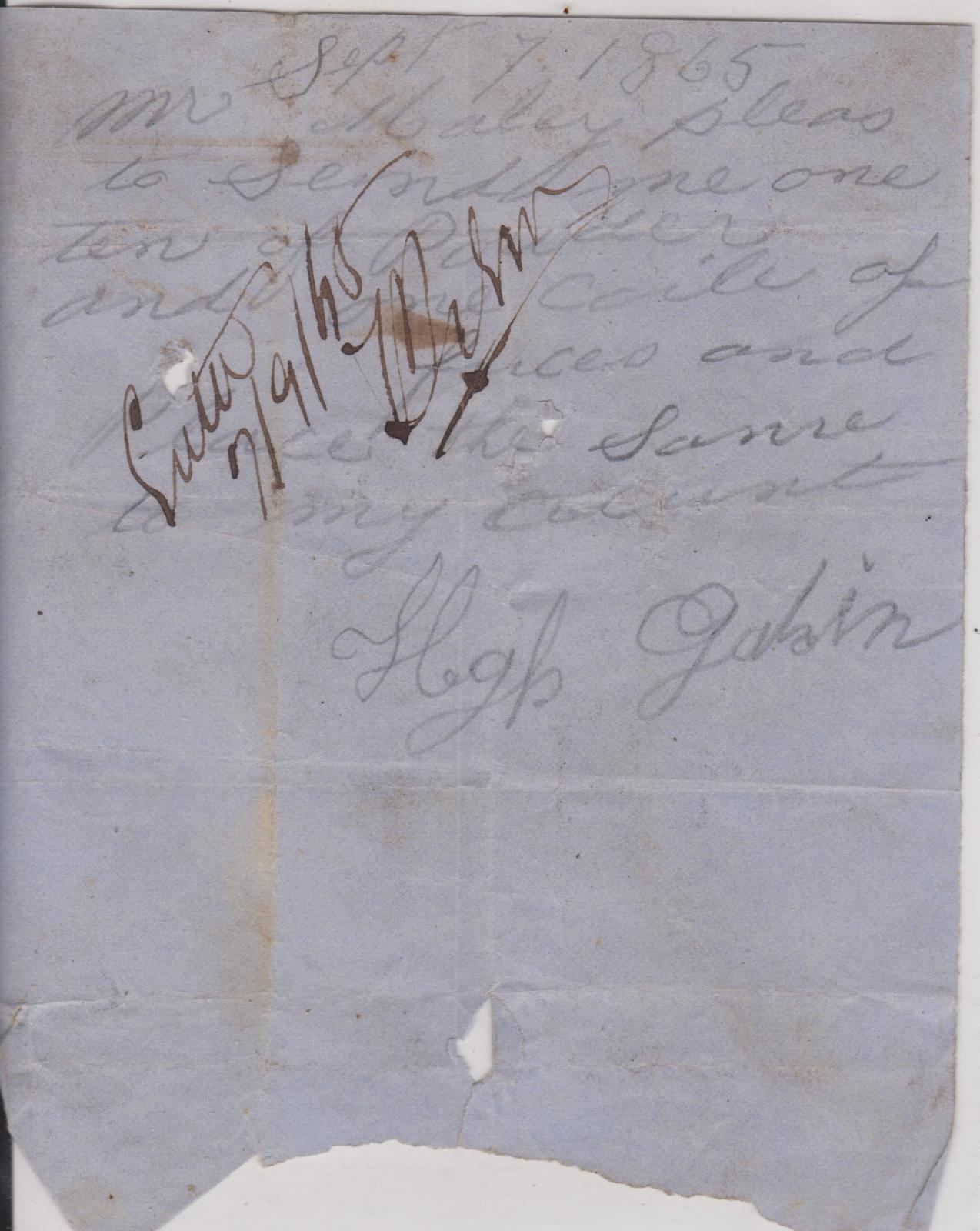 Store order from Hugh Galvin