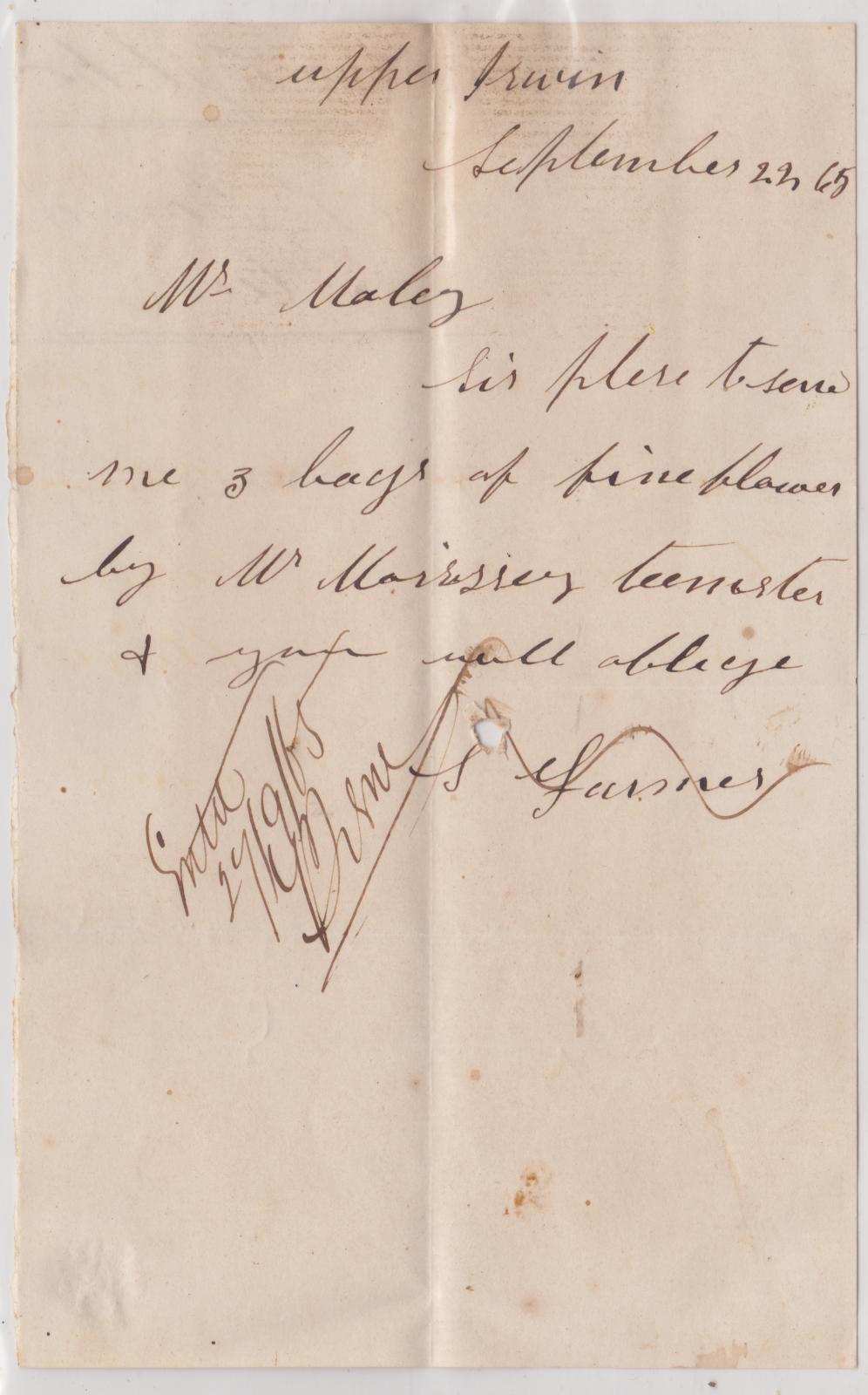 Order for flour from S. Farmer