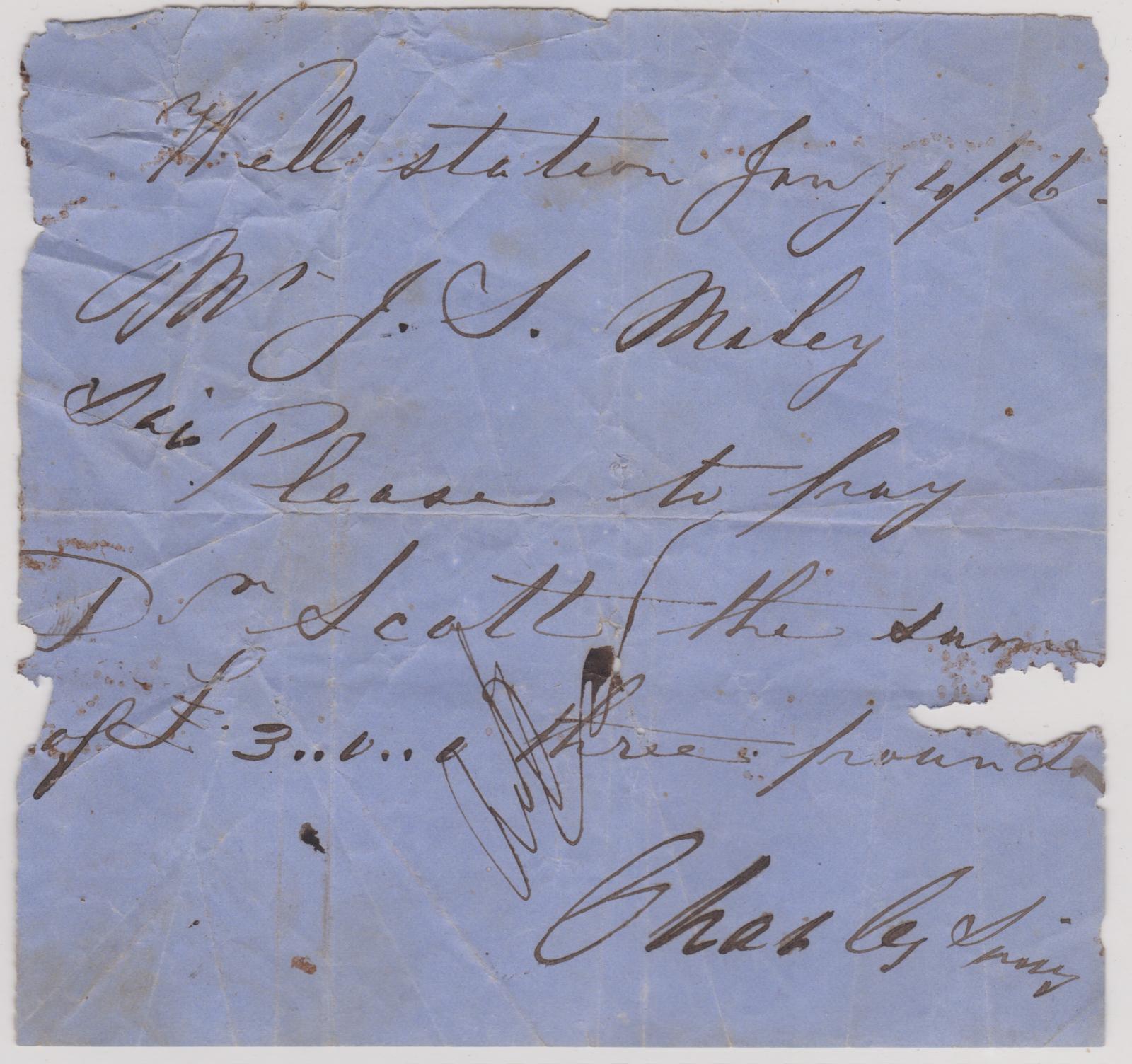 Promissory note from Charles Sims