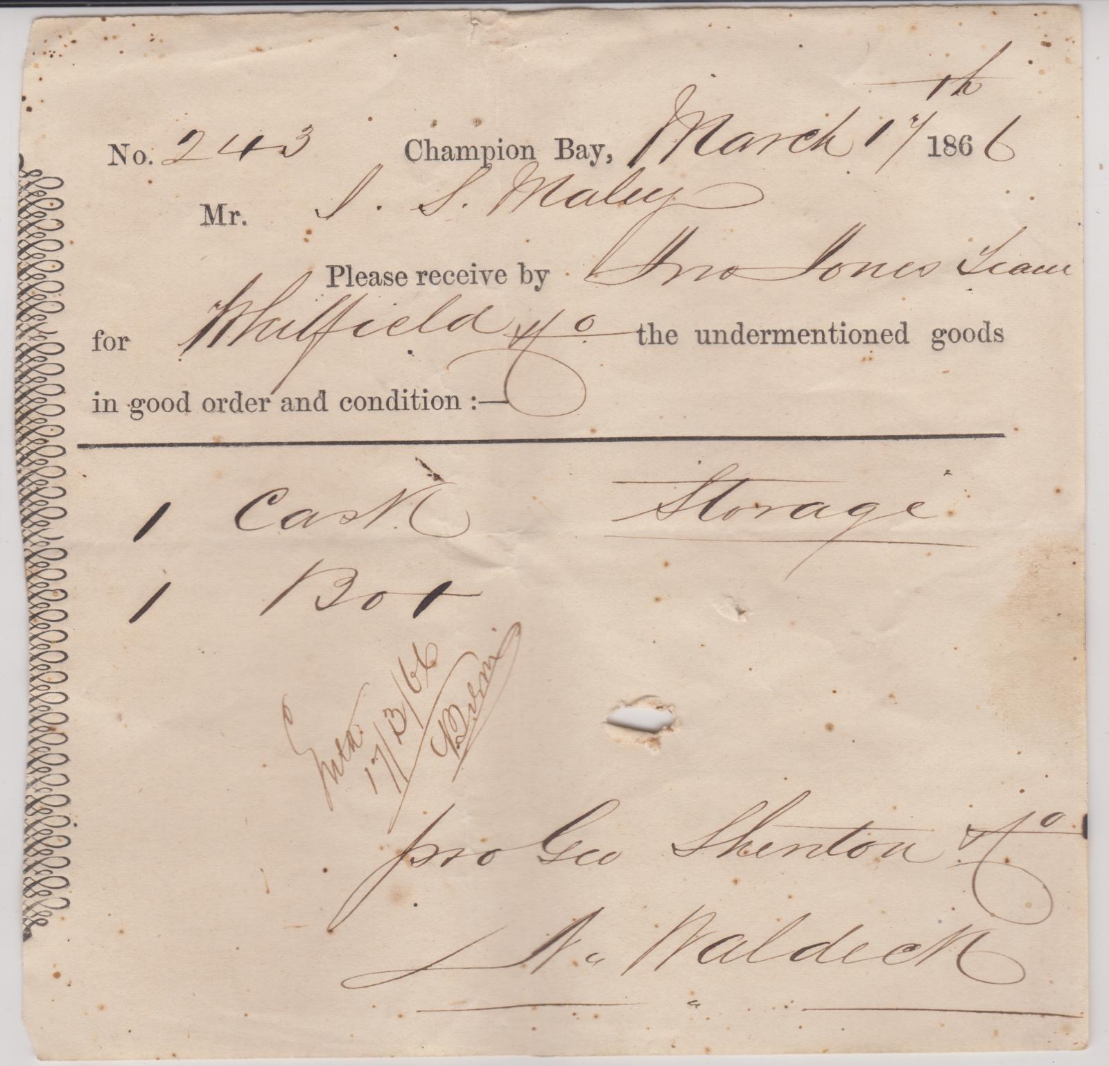 G. Shenton & Co Cart Note no.243, by Jno. Jones' Team