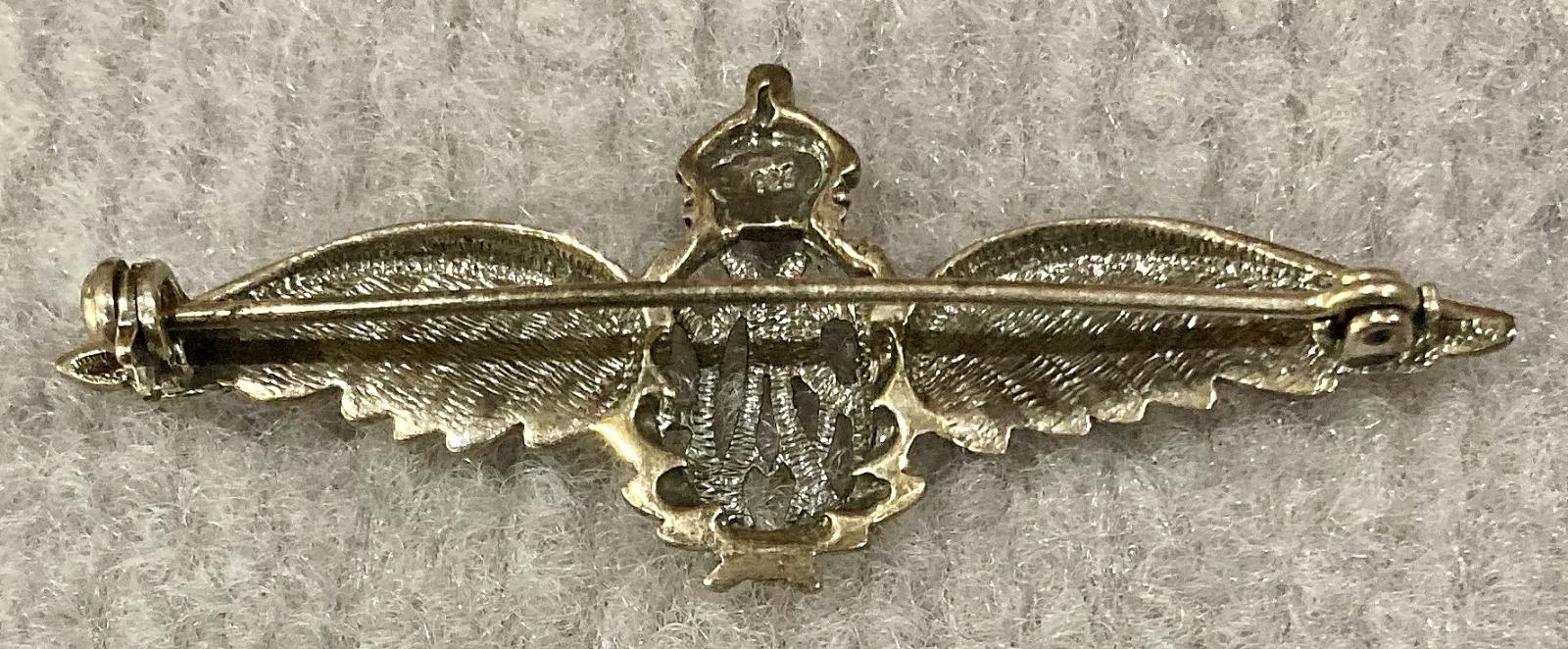 Reverse of Royal Air Force sterling silver sweetheart brooch - 1