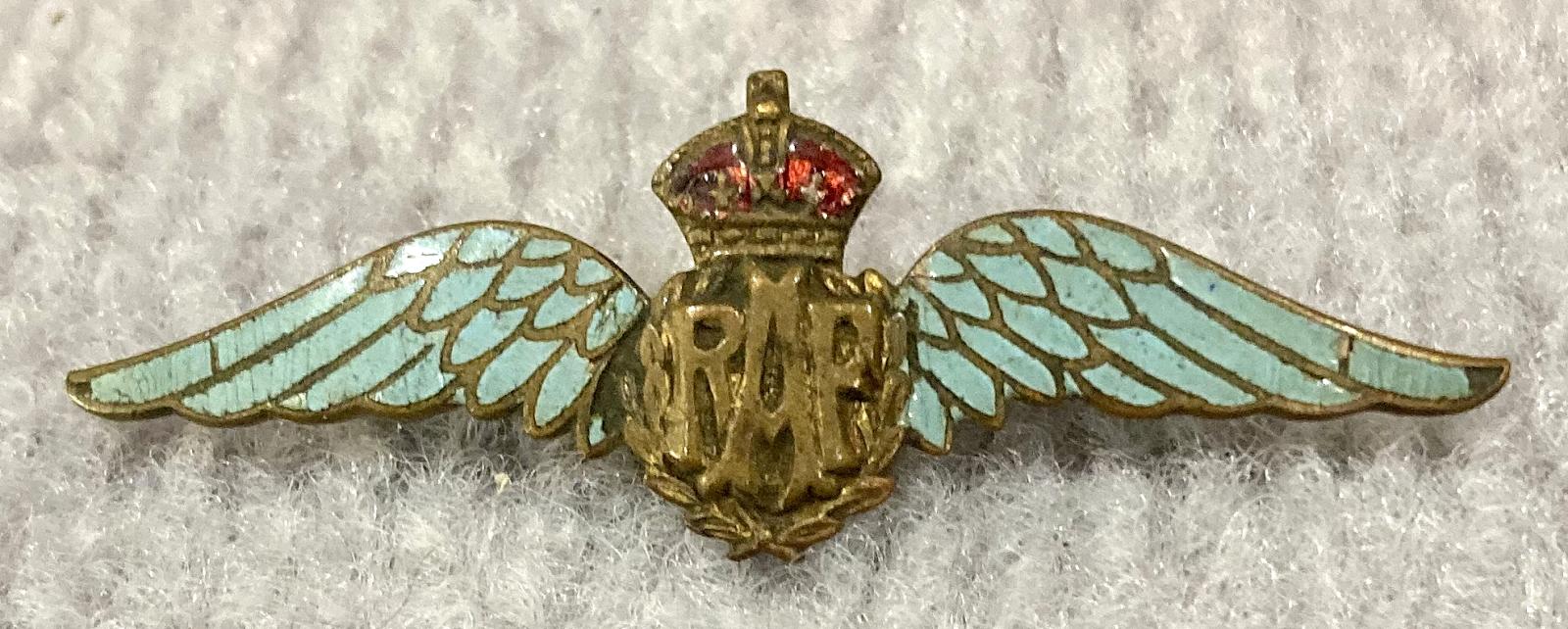 Royal Air Force pale blue enamel gold tone sweetheart brooch