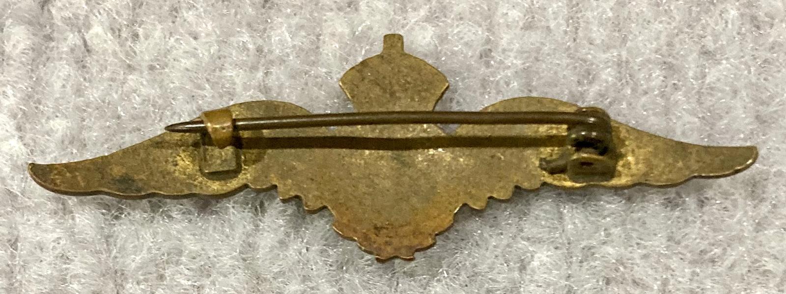 Reverse of Royal Air Force pale blue enamel gold tone sweetheart brooch