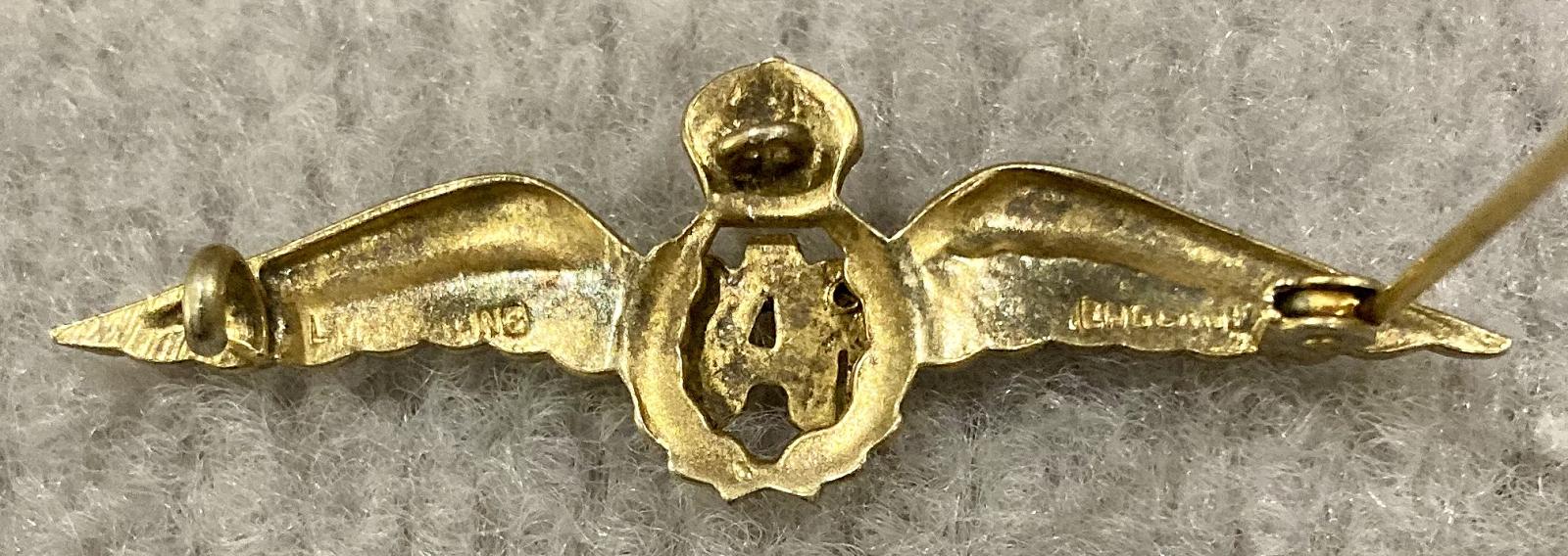 Reverse of Royal Air Force sterling silver and enamel sweetheart brooch - 2 - pin open