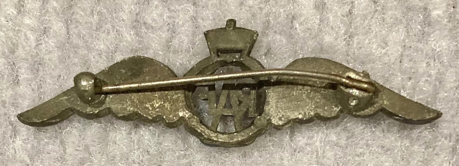 Reverse of Royal Air Force diamonte sweetheart brooch 