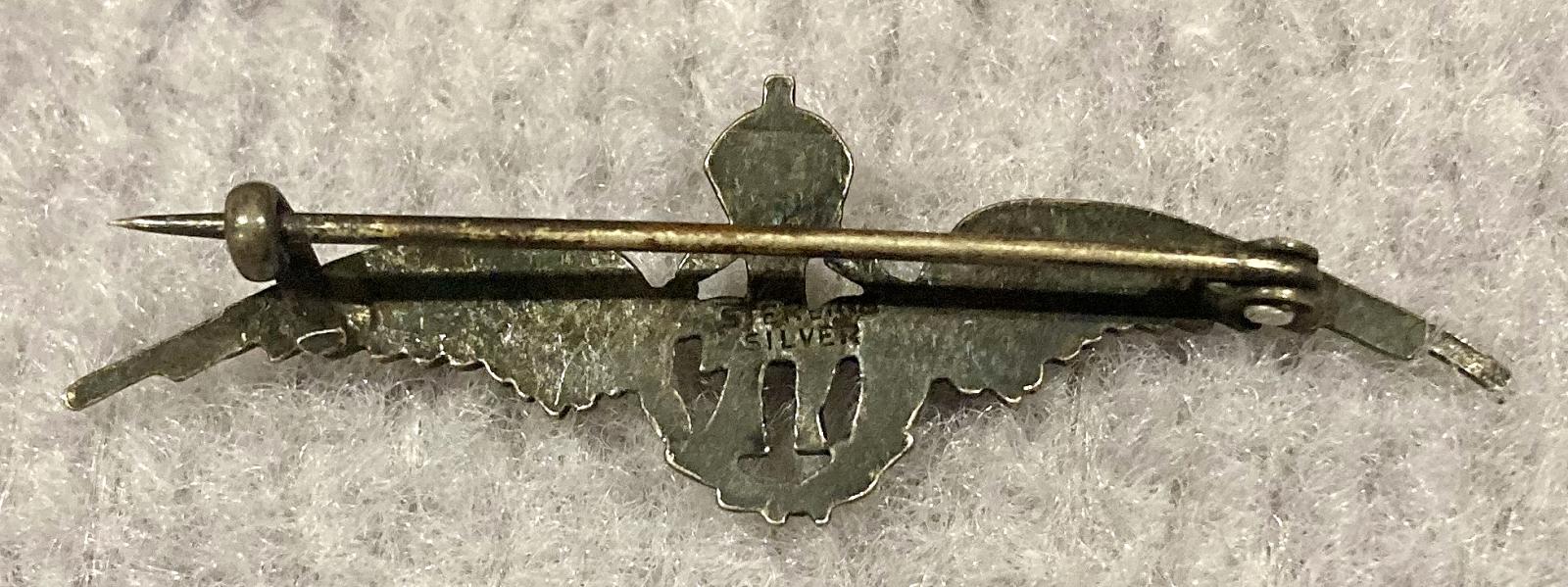 Reverse of Royal Air Force sterling silver and enamel sweetheart brooch - 3