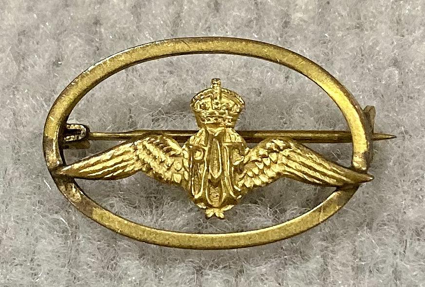 Royal Air Force gold tone oval voided sweetheart brooch