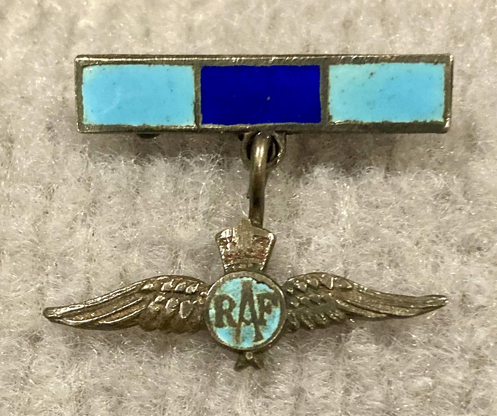 Royal Air Force enamel and silver sweetheart brooch suspended from bar