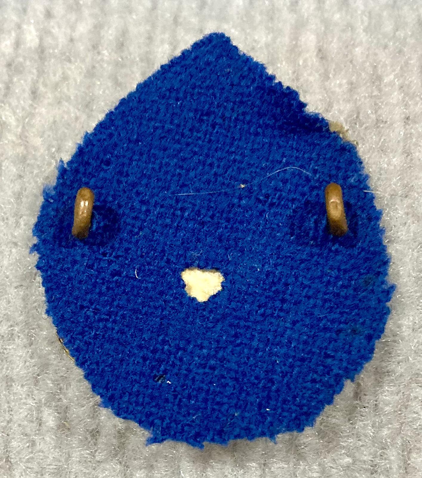 Reverse of Royal Air Force cap badge with paper and cloth backing