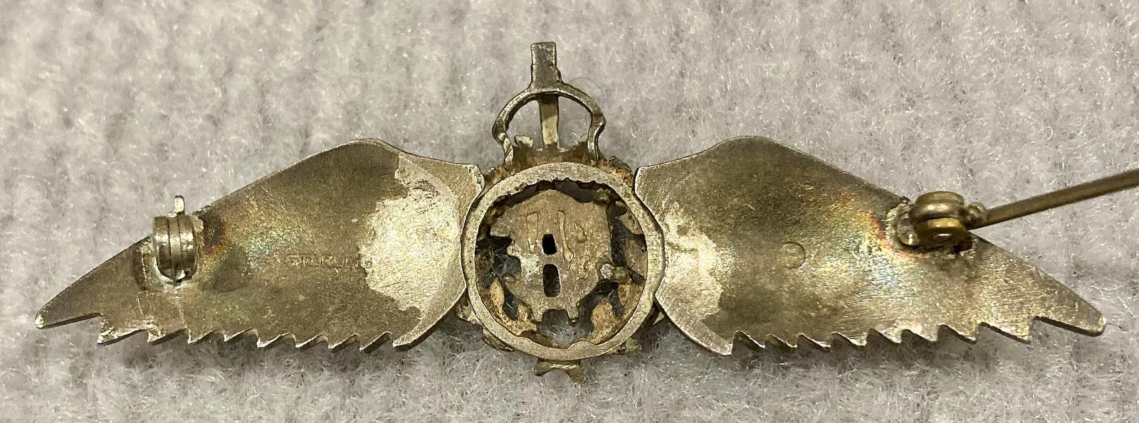 Reverse of Royal Canadian Air Force sterling silver sweetheart brooch - 1 - pin open