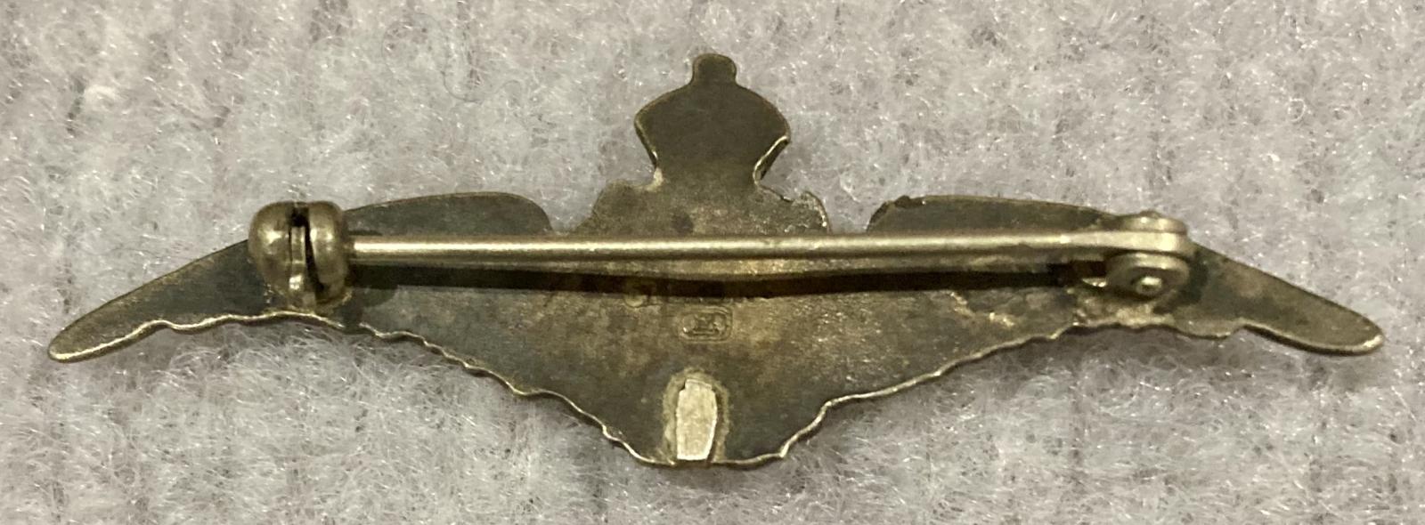 Reverse of Royal Canadian Air Force sterling silver sweetheart brooch - 2