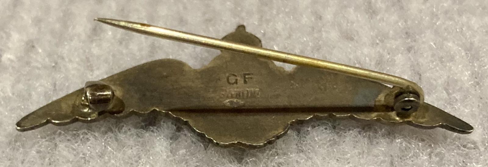 Reverse of Royal Canadian Air Force gold filled sterling silver sweetheart brooch - pin open