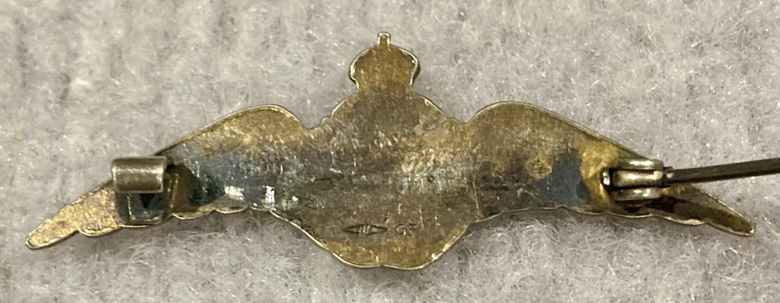 Reverse of Royal Canadian Air Force gold filled and enamel sweetheart brooch - pin open