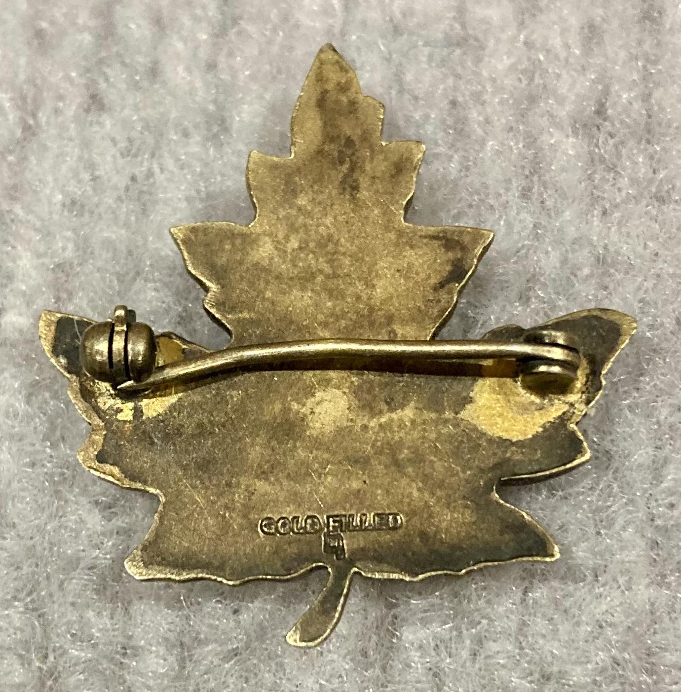 Reverse of Royal Australian Air Force gold filled maple leaf sweetheart brooch