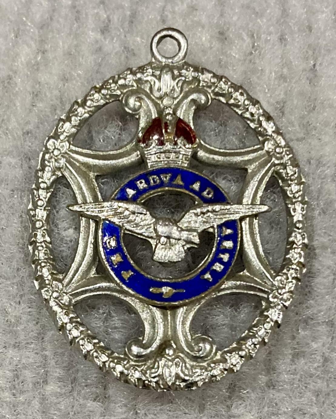 Royal Air Force silver tone and enamel sweetheart brooch missing suspension bar