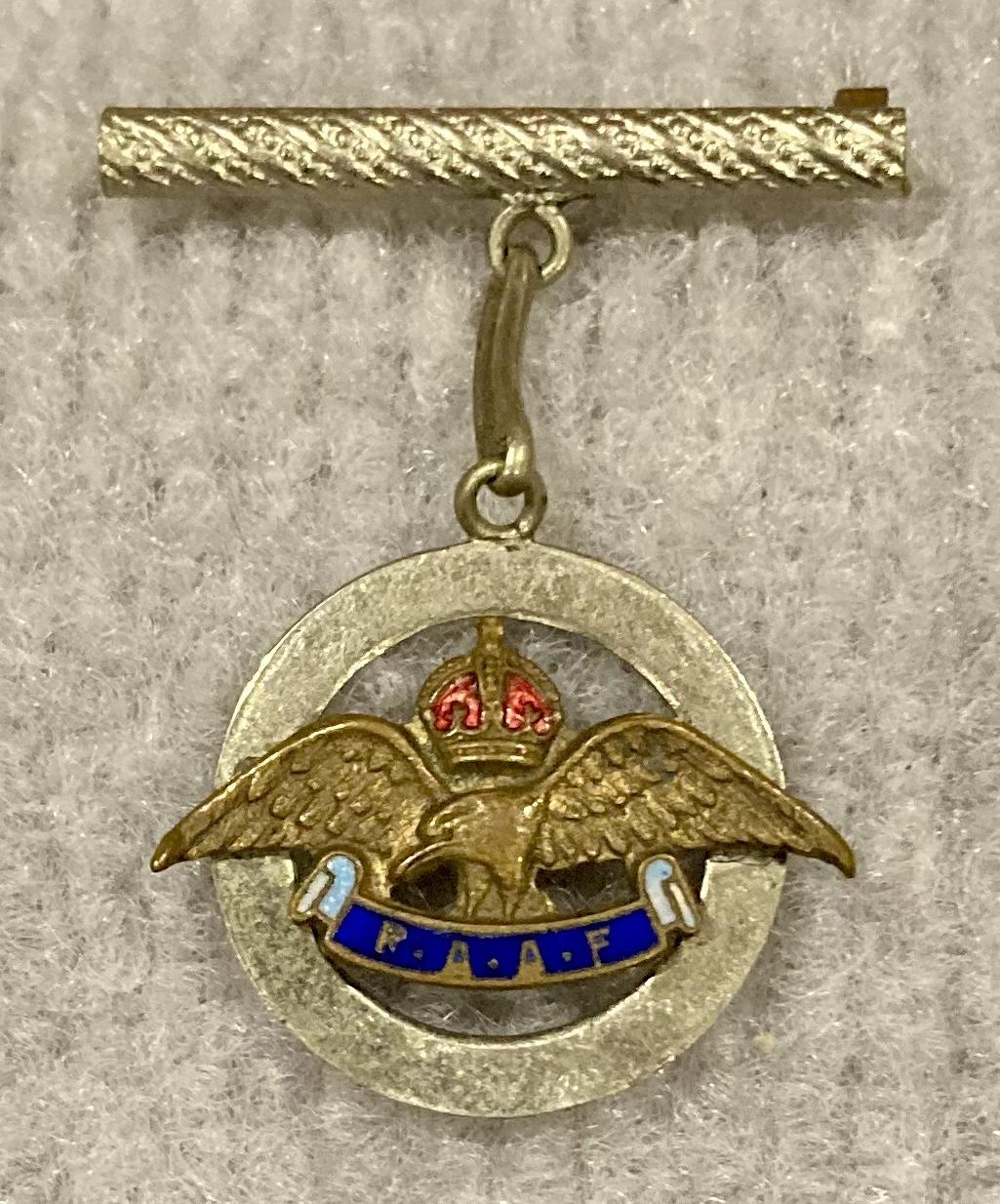Royal Australian Air Force silver tone sweetheart brooch in form of circle suspended from bar