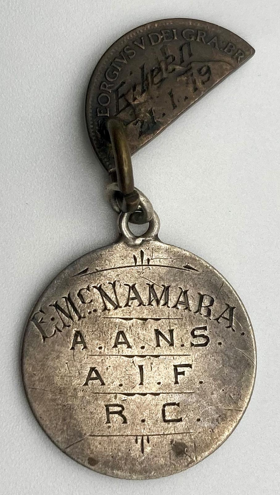 Identity disc and love token relating to A.A.N.S. nurse Eileen McNamara