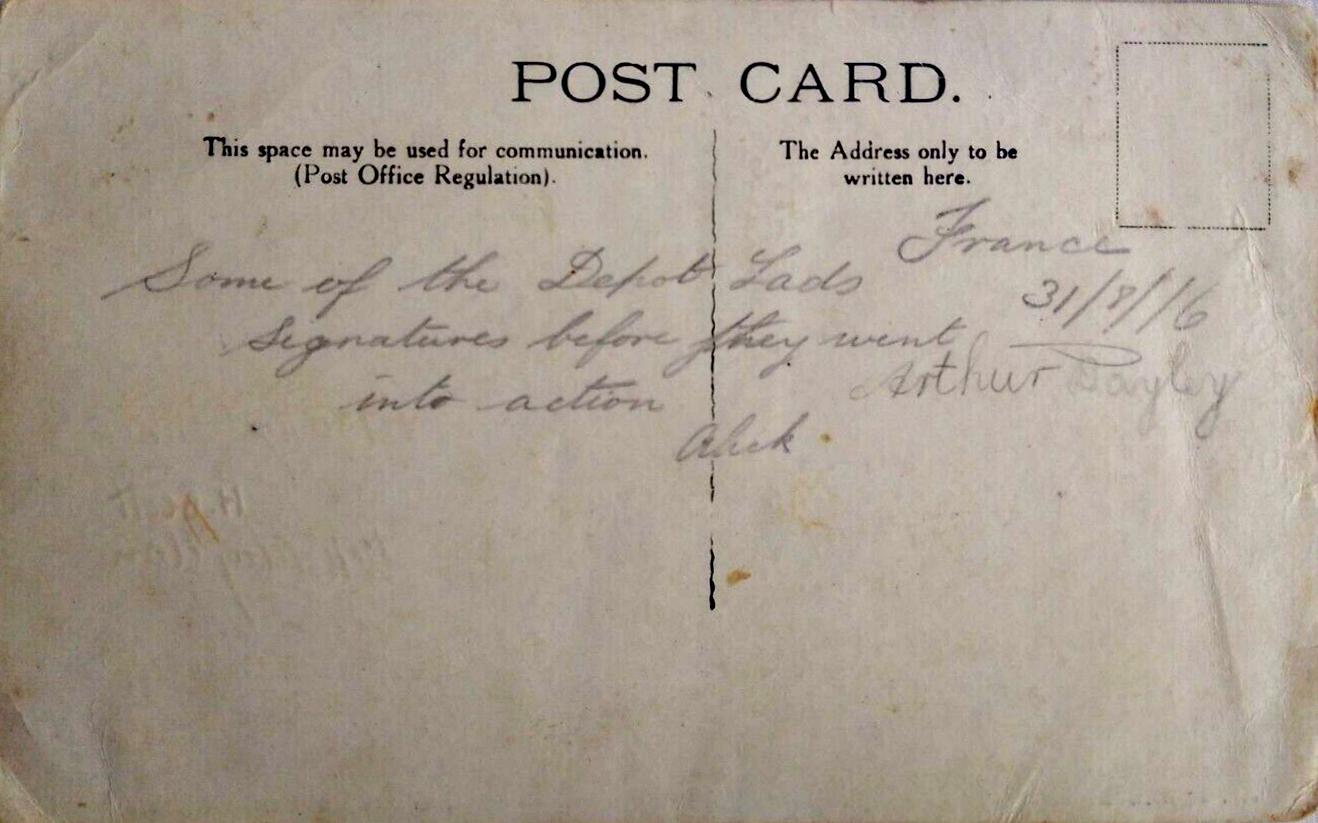 Reverse of signed postcard of WWI transport ship HMAT A72 Beltana 