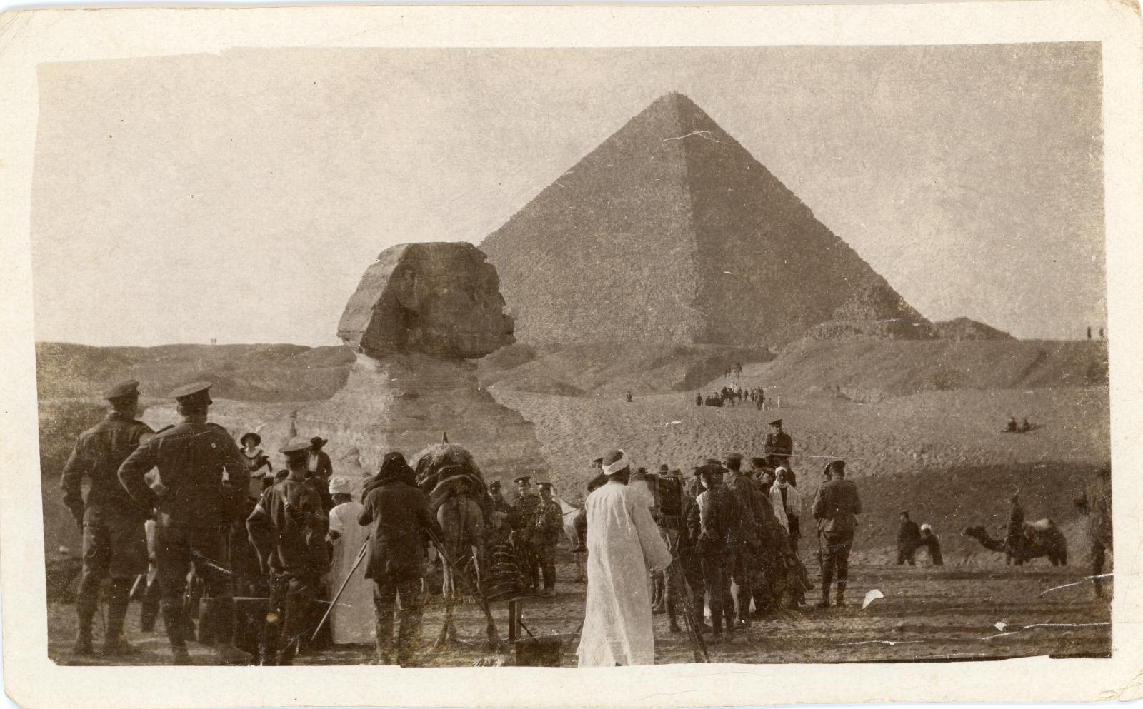Photo of soldiers visiting the Great Sphinx and Pyramids of Giza, near Cairo.