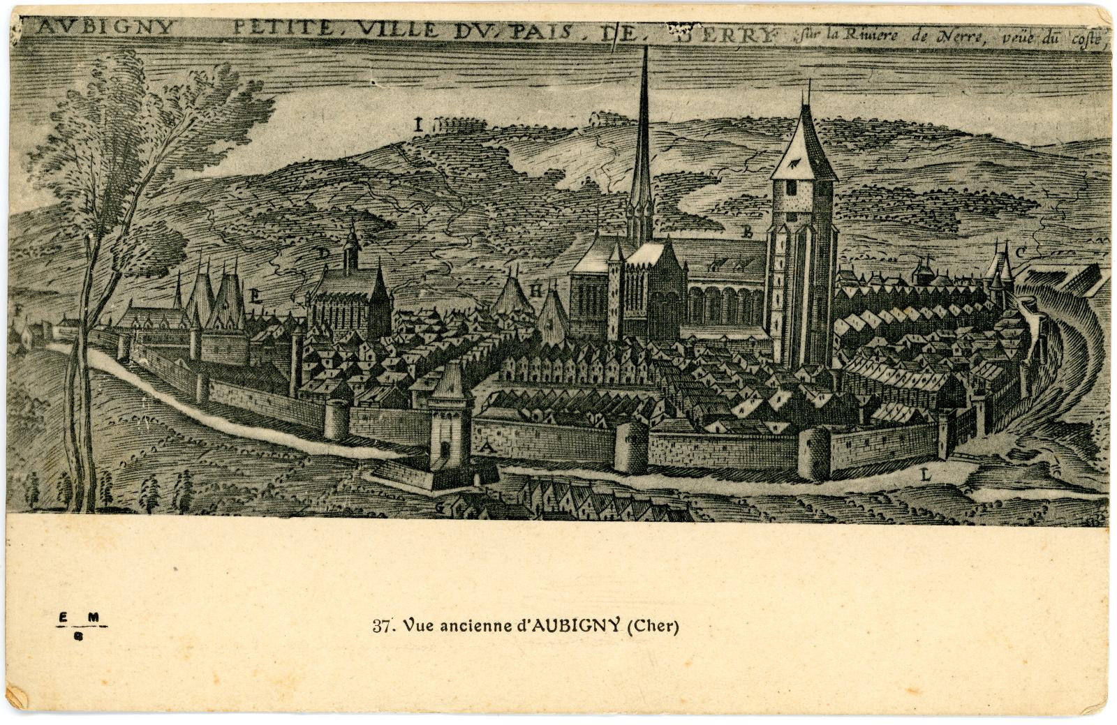 First World War Postcard ’AUBIGNY – Petite Ville du Pais de Berry’ sent from Pte. Edward Charles MOUCHEMORE, 6351