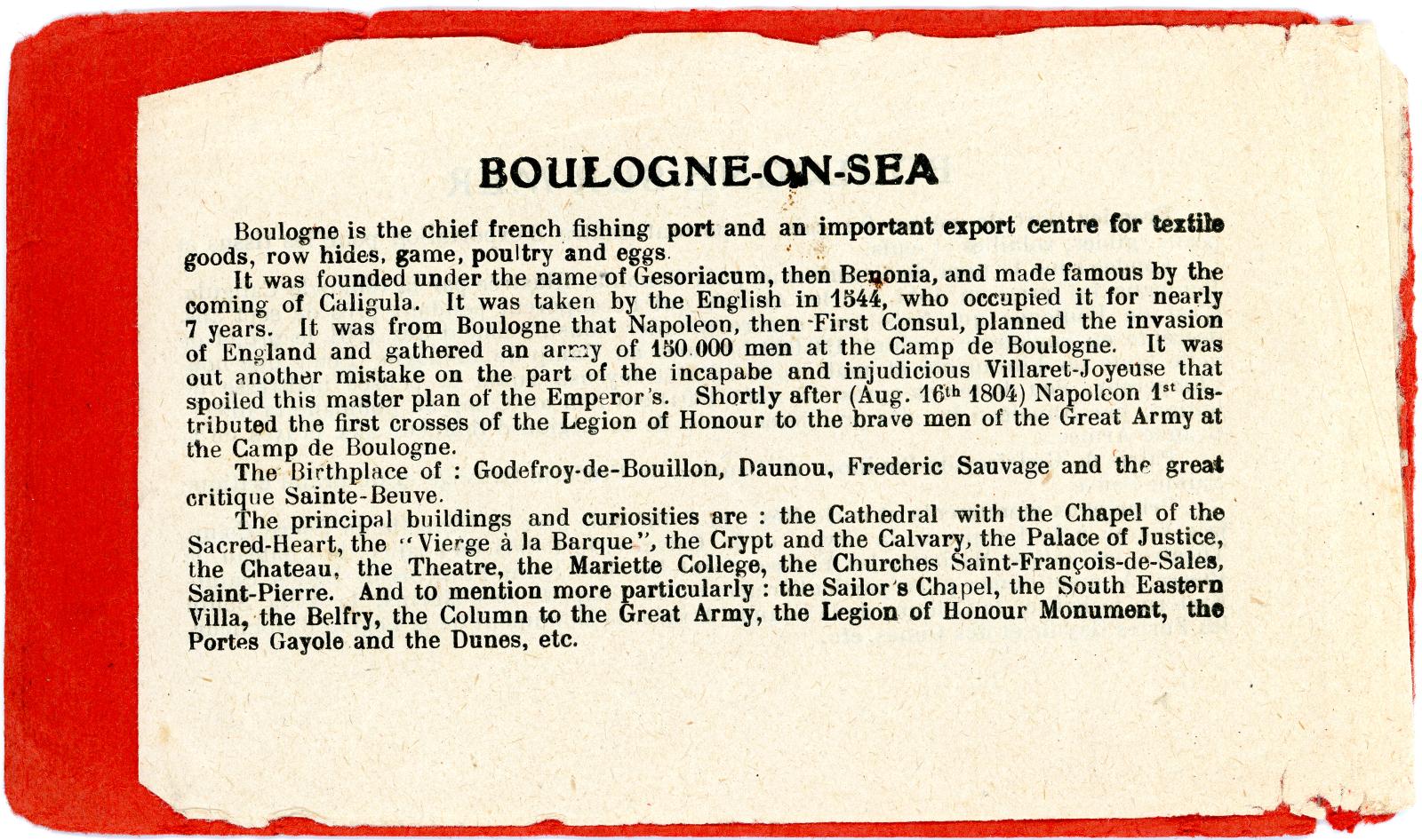 First World War Postcard Booklet ‘Boulogne sur-Mer’ sent from Pte. Edward Charles MOUCHEMORE, 6351
