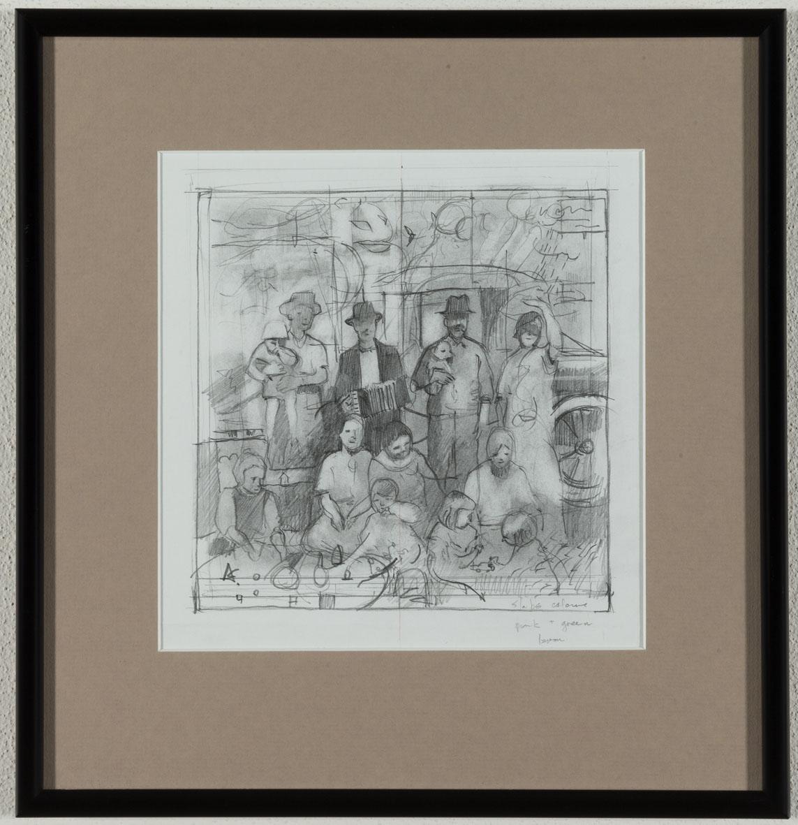 Pencil drawing on white paper, preparation sketch for "The 100 Year Picnic' by Shaun Tan. 