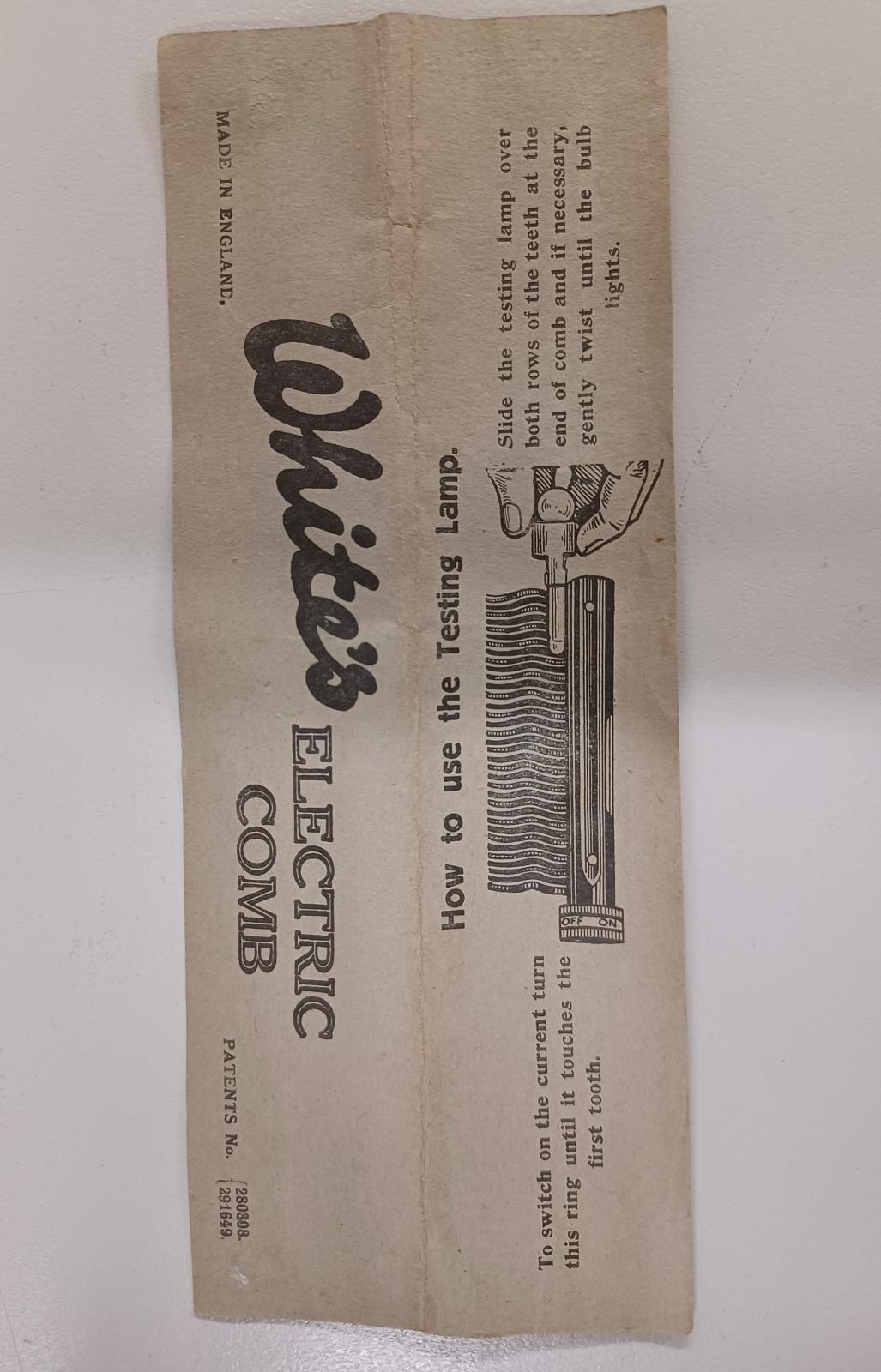 White's Electric Comb - instructions pge1