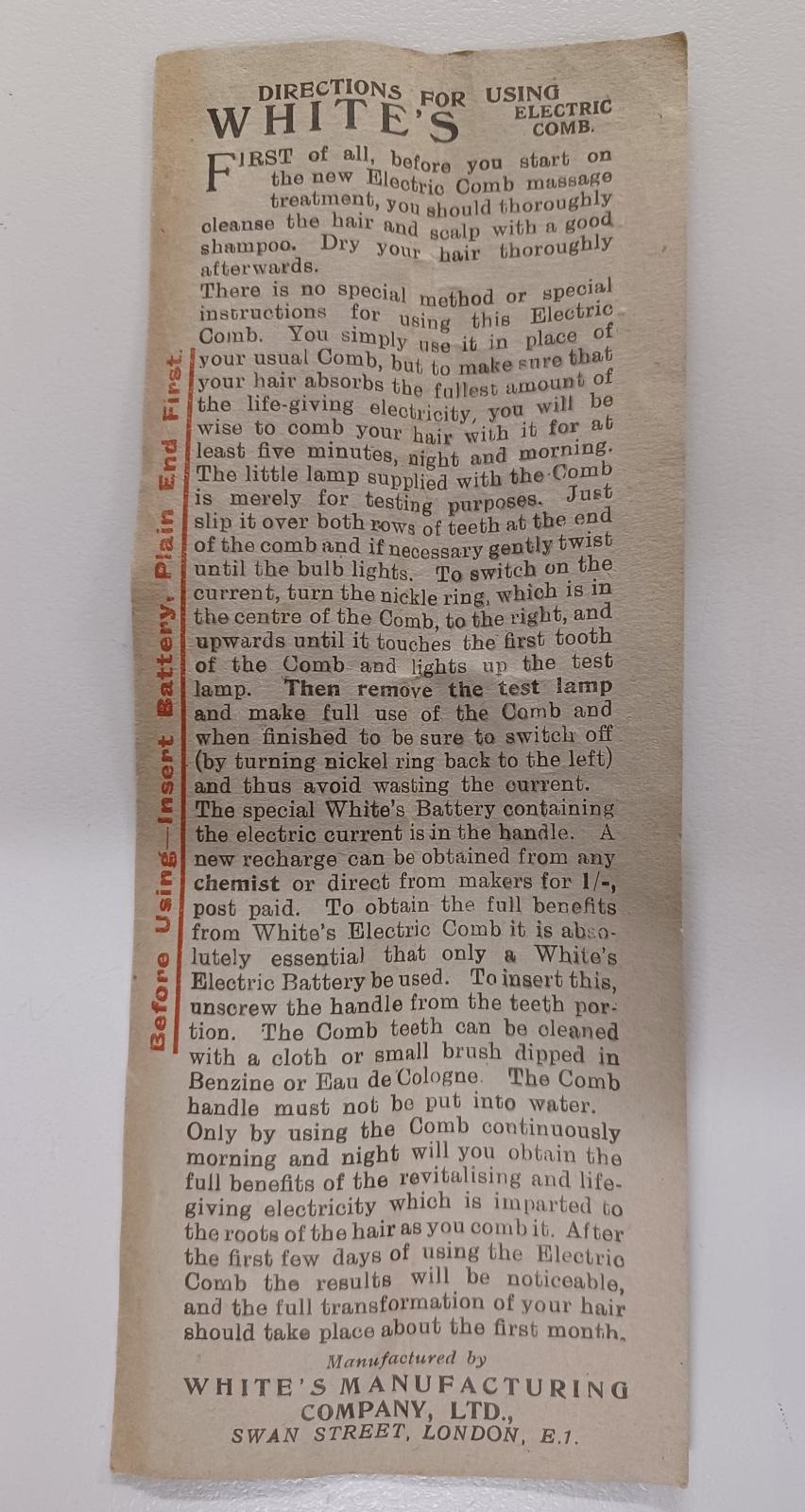 White's Electric Comb - instructions pge2